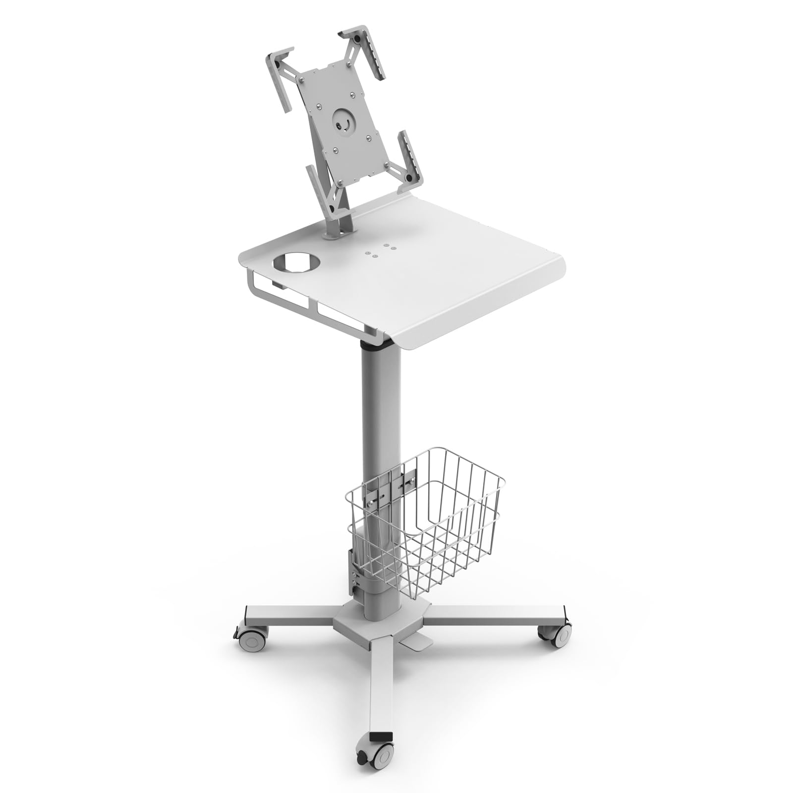 Adjustable Rolling Medical Cart with Pneumatic Mobile Workstation - iPad Enclosure for 9.7-13