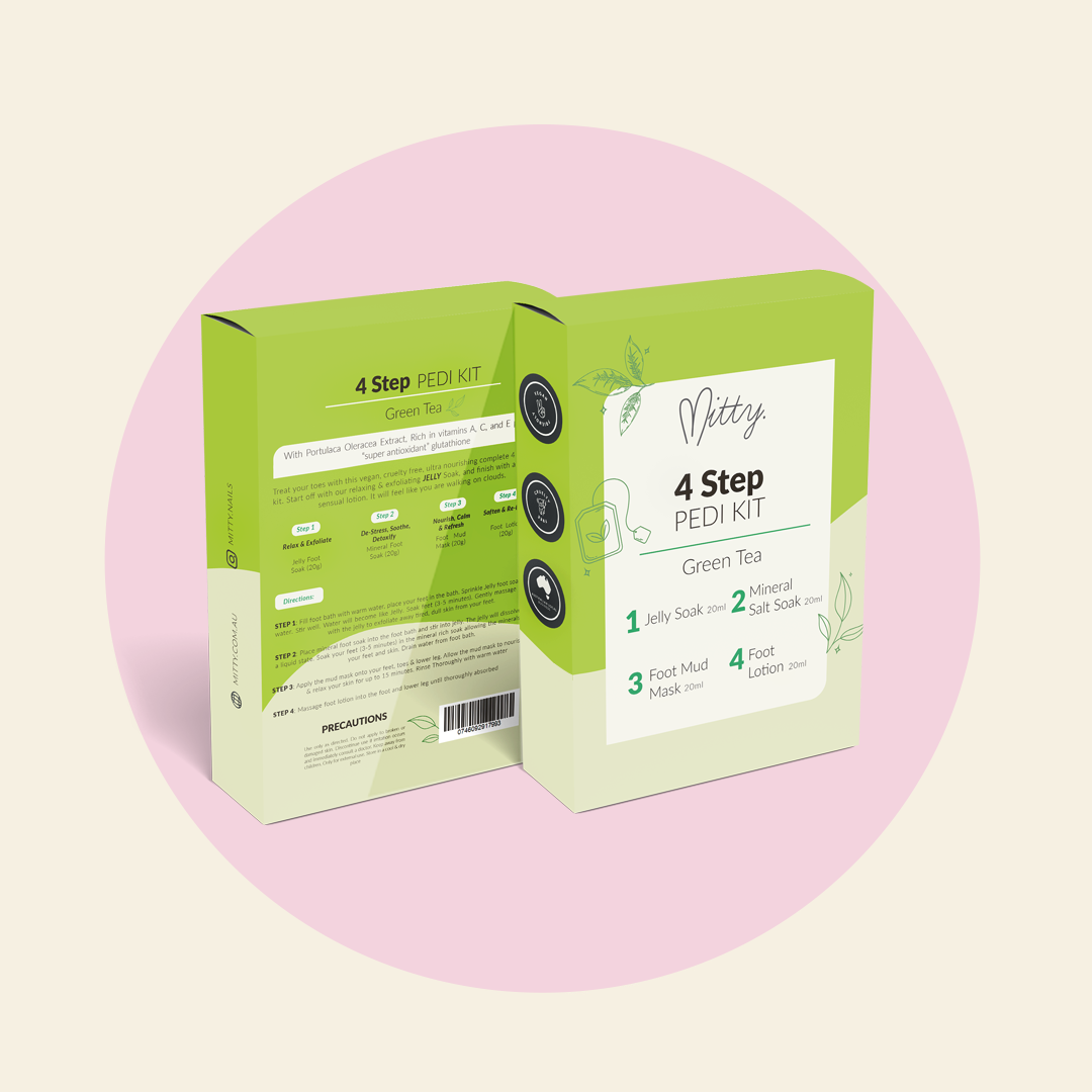 Mitty 4-Step Pedicure Kit with Jelly Soak & Green Tea - Professional At-Home Foot Care for Soft Smooth Feet | Perfect for Spa Days, Self-Care Routines & Gift Giving