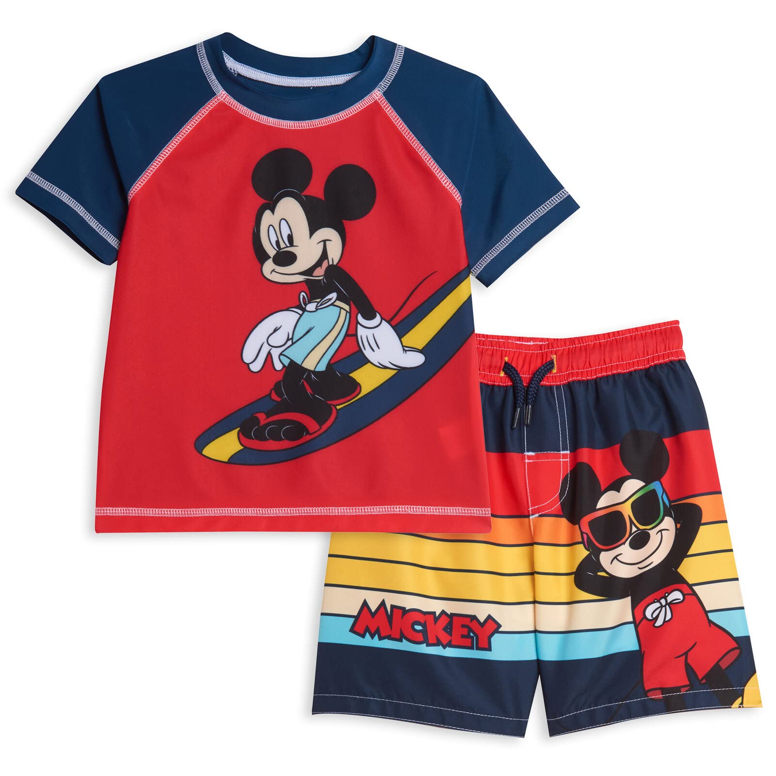 Disney Mickey Mouse Swim Shirt & Trunks Set for Kids - UPF 50+ Sun Protection, Quick Dry Swimwear for Boys & Girls - Perfect for Beach, Pool, and Summer Water Activities