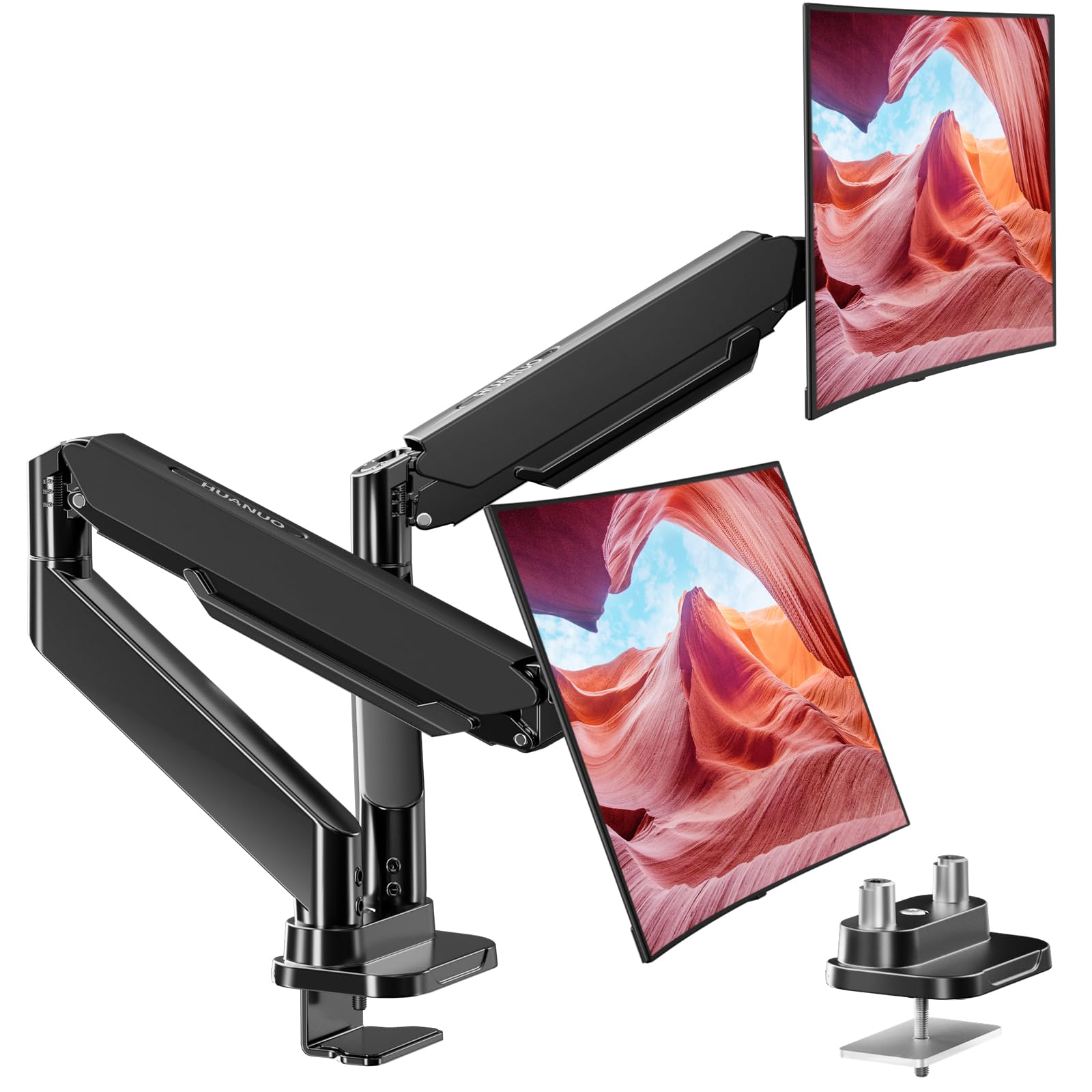 HUANUO Dual Monitor Stand for 40 Inch Ultrawide Screens - Heavy Duty Adjustable Monitor Arm with Full Motion Tilt, Swivel, Rotation - Supports 33 lbs & VESA 75x75/100x100mm - Perfect for Home Office, Gaming Setup & Workspace Ergonomics