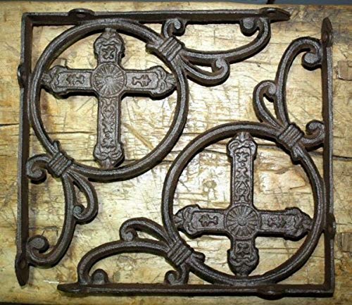 MIABE - 2 Pack Heavy Duty Cast Iron Antique Style Shelf Brackets for Garden, Farmhouse & Home Decor | Rustic Wall Shelving Supports for Books, Plants & Display | Sturdy Cross Brackets for Indoor & Outdoor Use