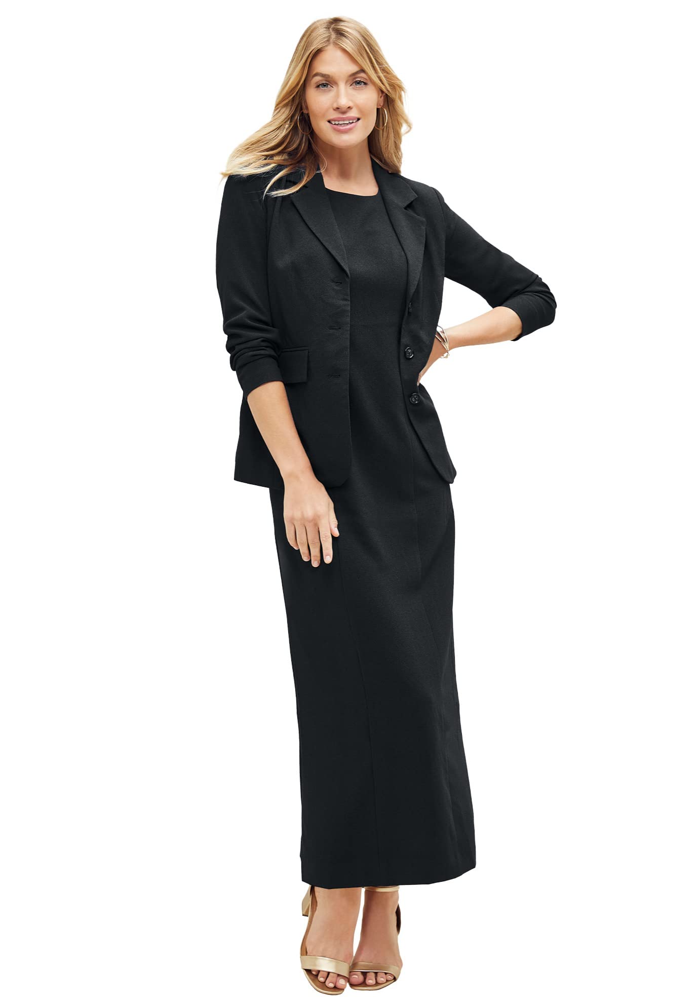 Jessica London Women's Plus Size 2-Piece Stretch Crepe Single-Breasted Maxi Jacket Dress Set - Formal Office Wear & Special Occasion Outfit for Curvy Women