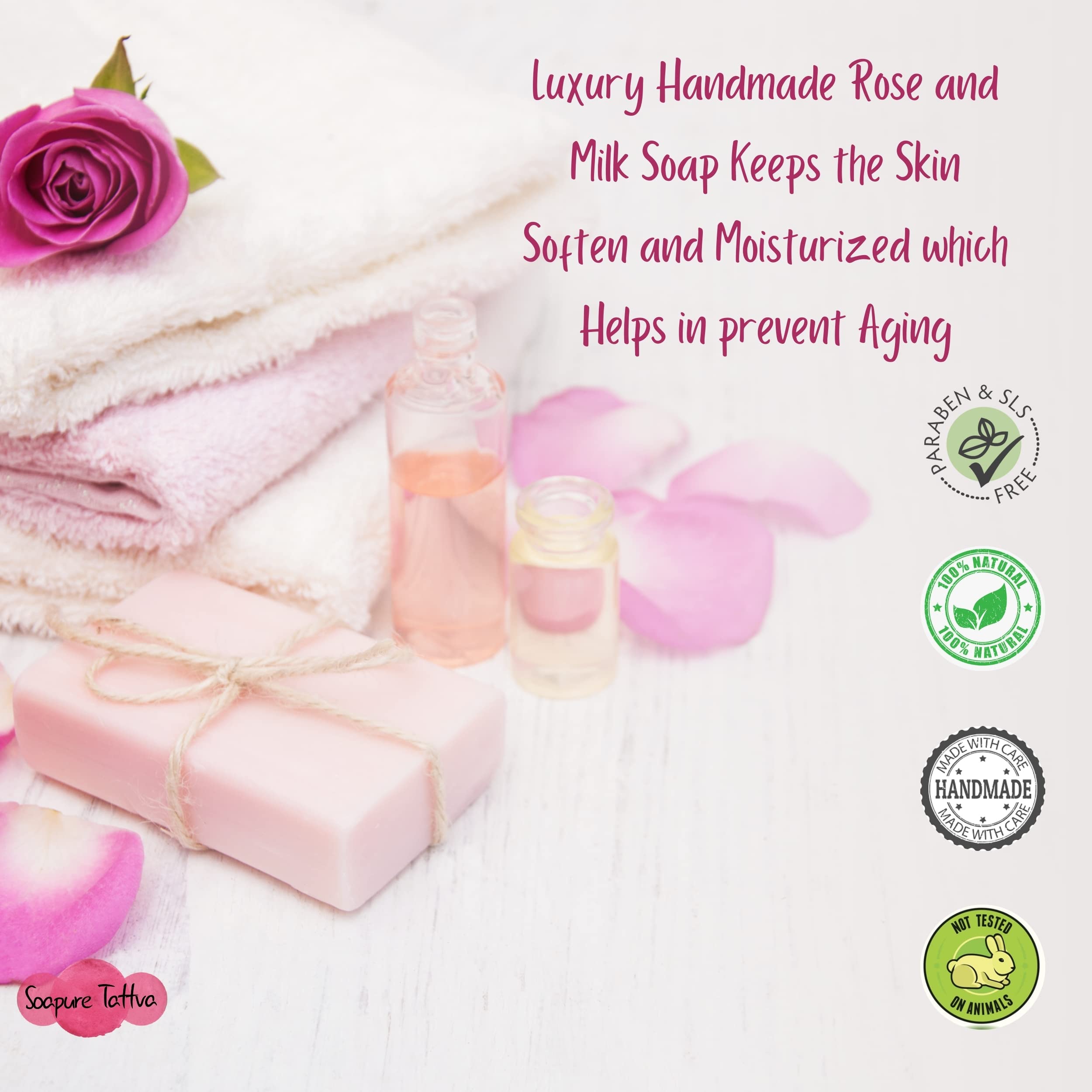 Soapure Tattva Handmade Herbal Soap Gift Set - Turmeric & Sandalwood, Neem & Tulsi, Rose & Milk (3 x 4.4oz) | Natural Skin Care for Dry, Sensitive & Acne-Prone Skin | Perfect for Daily Use, Spa Days & Eco-Friendly Gifting