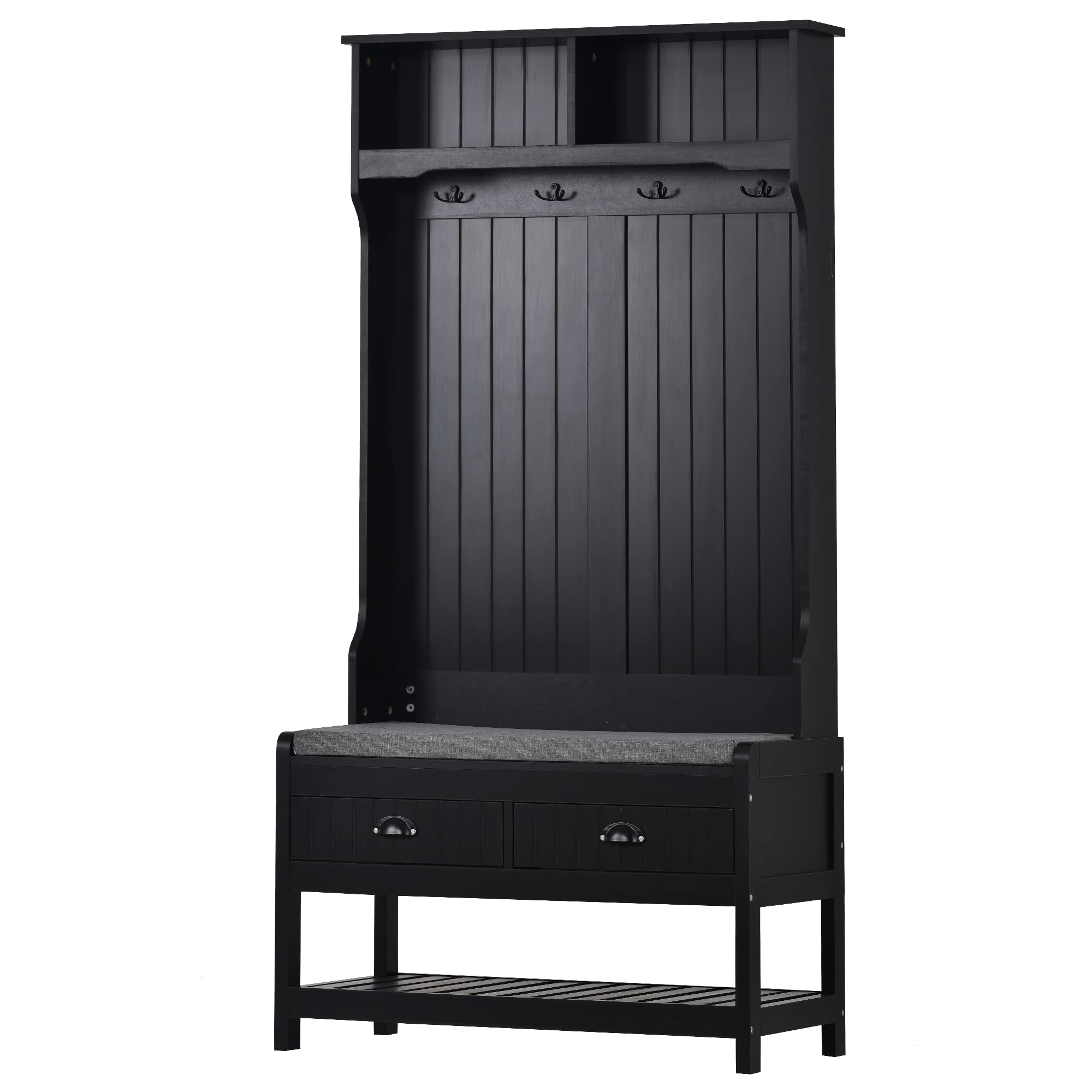 4-in-1 Multifunctional Hall Tree with Shoe Storage Bench, Coat Rack & Cabinet - Entryway Organizer with 4 Hooks, Hinged Lid & Bottom Shelf - Perfect for Small Spaces, Apartments & Home Entryways (Black) - Ideal for Organizing Shoes, Coats, Bags & Accessories in Mudrooms, Foyers & Hallways