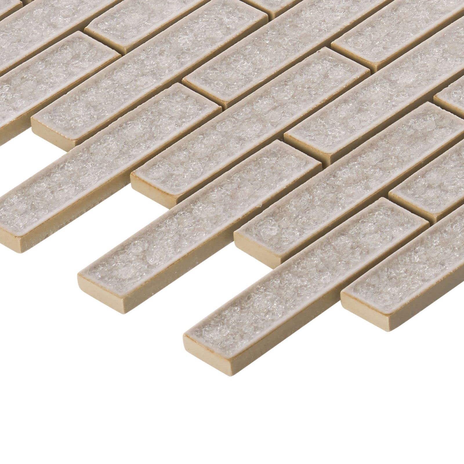 Interlocking Taupe Gray Crackle Glass Tile Mesh Mounted Backsplash - 10 Sheets (TDH249CG) | DIY Kitchen & Bathroom Wall Decor | Waterproof Peel & Stick Tiles for Home Renovation