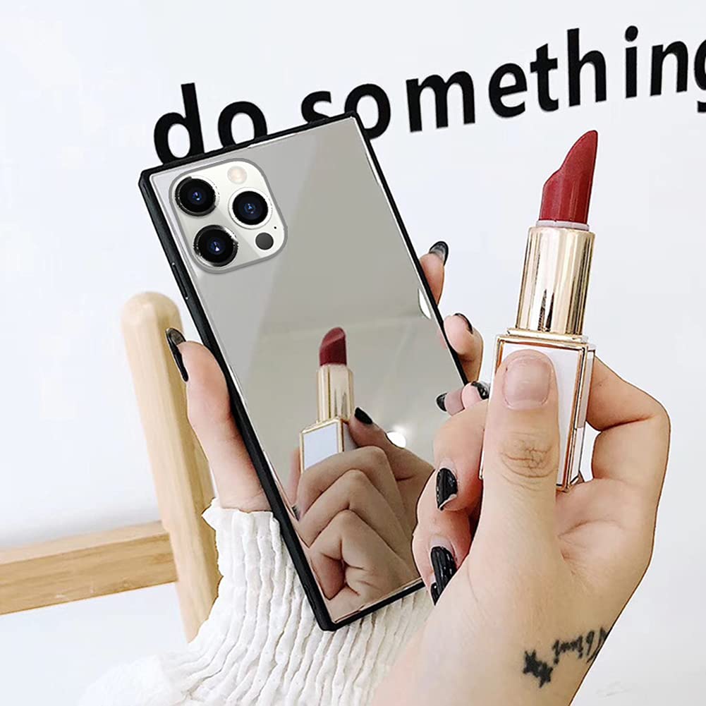 LUVI Luxury Glossy Glass Mirror Back iPhone 12 Pro Max Case - 6.7 Inch Cute Makeup Mirror Phone Cover for Women & Girls (Silver) | Perfect for Selfies, Makeup Touch-Ups & Stylish Protection