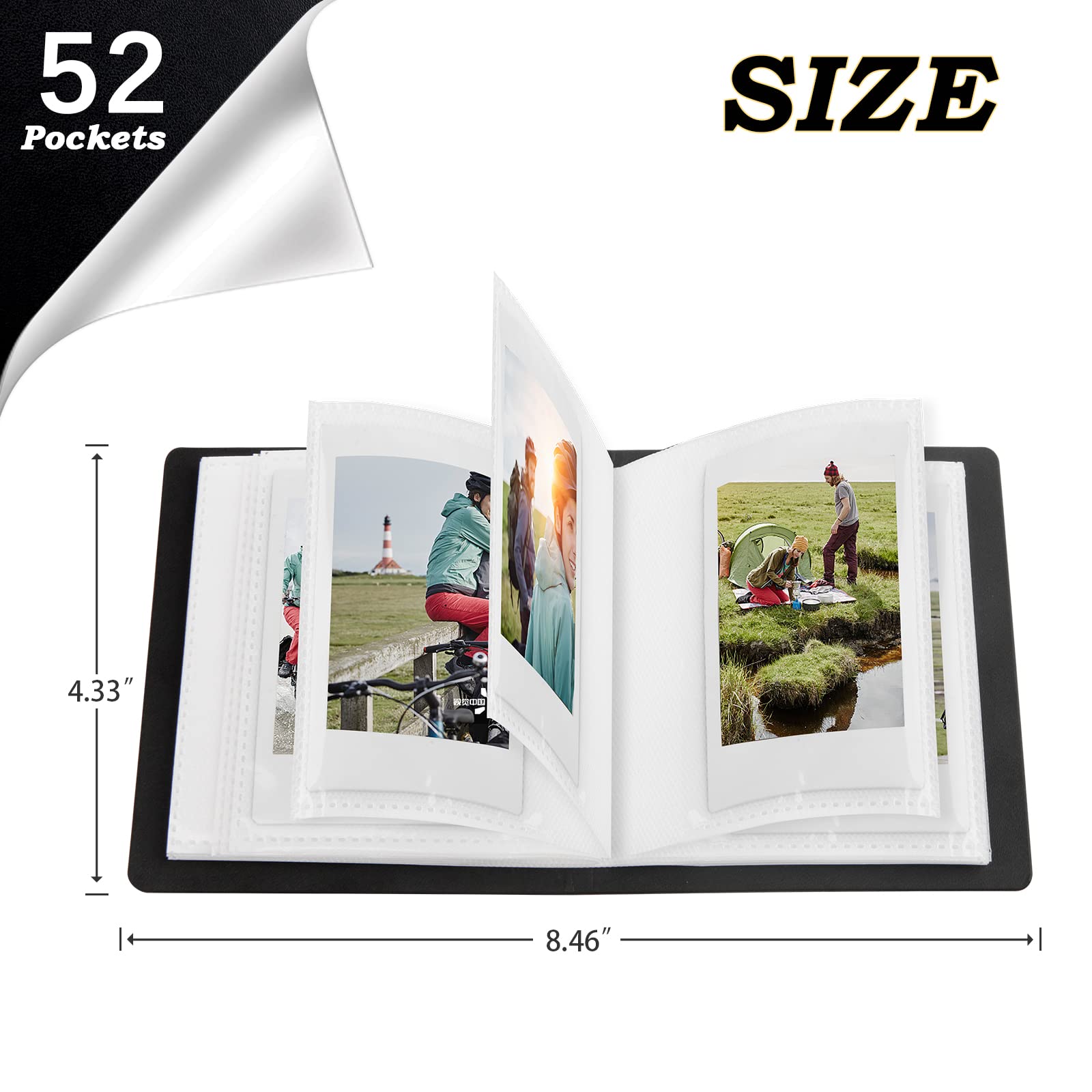52-Pocket Mini Photo Album for Fujifilm Instax Mini, Polaroid Snap & Instant Cameras - Holds 2x3 Inch Photos (Black, 1 Pack) - Perfect for Weddings, Baby Photos & Travel Memories