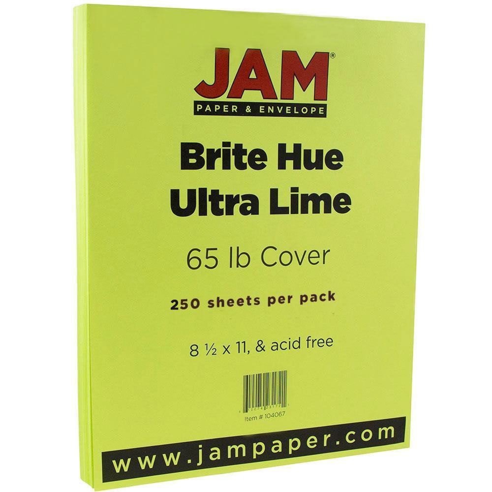 JAM PAPER Colored 65lb Cardstock Paper - 8.5 x 11 Inch Coverstock - 176 GSM - Ultra Lime Green - 250 Sheets per Ream - Perfect for Scrapbooking, Invitations & Craft Projects