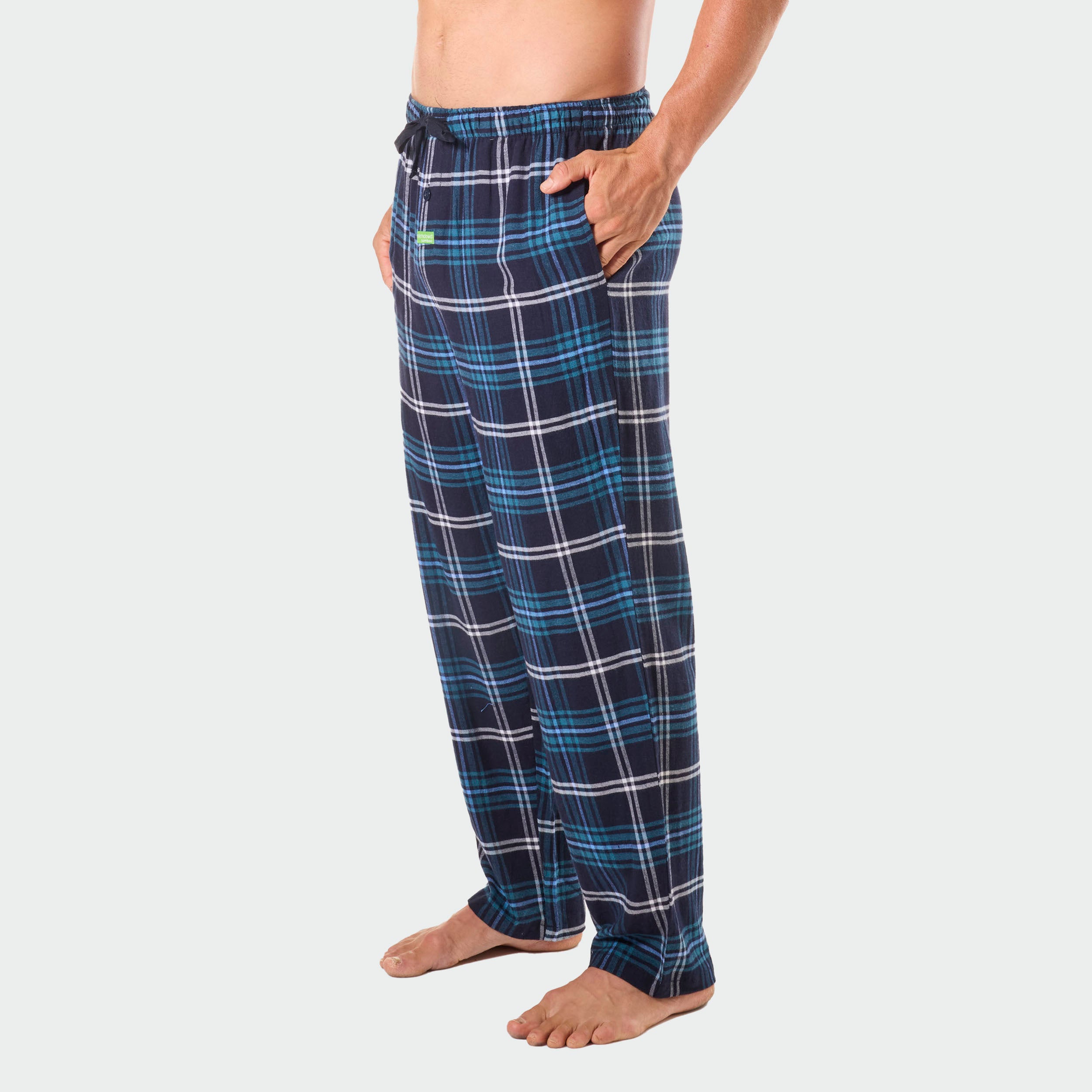 Men's Soft Bamboo Flannel Sleep Pants - Plaid Forest Print Lounge Pajama Bottoms for Comfortable Nightwear & Relaxing at Home (Navy)