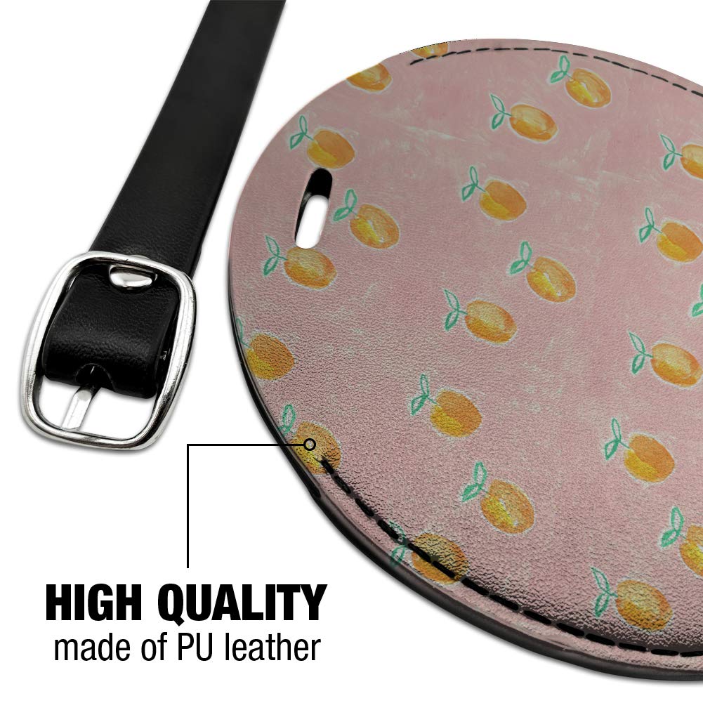 Stylish Round Leather Luggage Tag with Painterly Citrus Orange Pattern - Perfect for Carry-On Bags, Suitcases & Travel Accessories