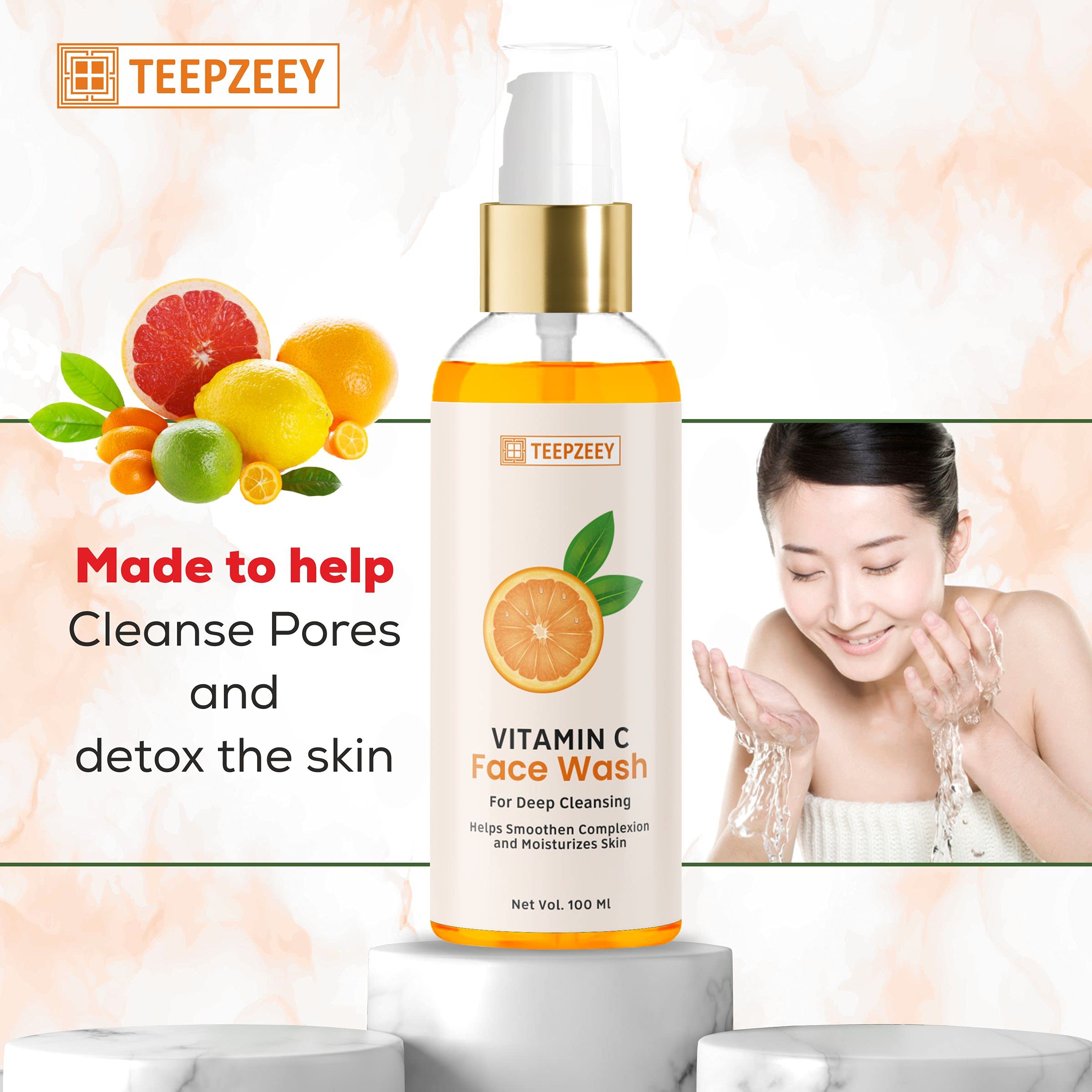 Teepzeey Salicylic Acid Face Serum for Acne, Blackheads & Open Pores (40ml) & Vitamin C Face Wash for Deep Cleansing (100ml) - Skincare Combo for Clear, Glowing Skin - Perfect for Daily Acne Treatment & Brightening Routine