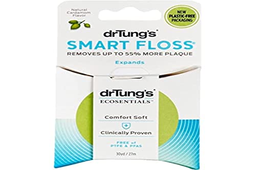 DrTung's Smart Floss - Natural Expanding Dental Floss, PTFE & PFAS Free, Gentle on Gums, BPA Free, Cardamom Flavor (Pack of 1) - Perfect for Sensitive Teeth & Braces Care, Ideal for Travel & Daily Oral Hygiene