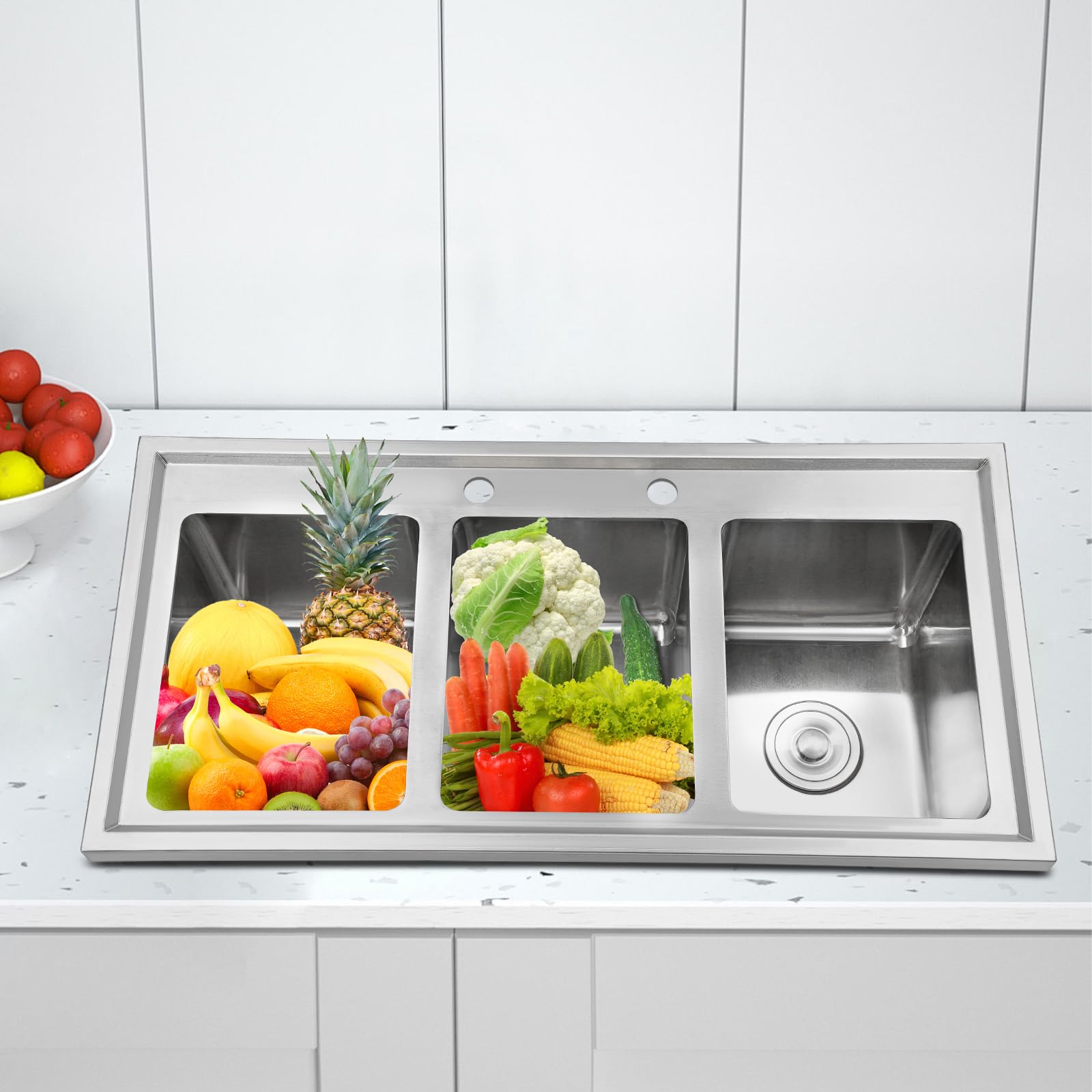 3 Compartment Stainless Steel Drop-In Sink for Commercial Kitchens | 37x18.5x10 Inch Heavy Duty Workstation Sink | Ideal for Restaurants, Catering, and Food Prep Areas