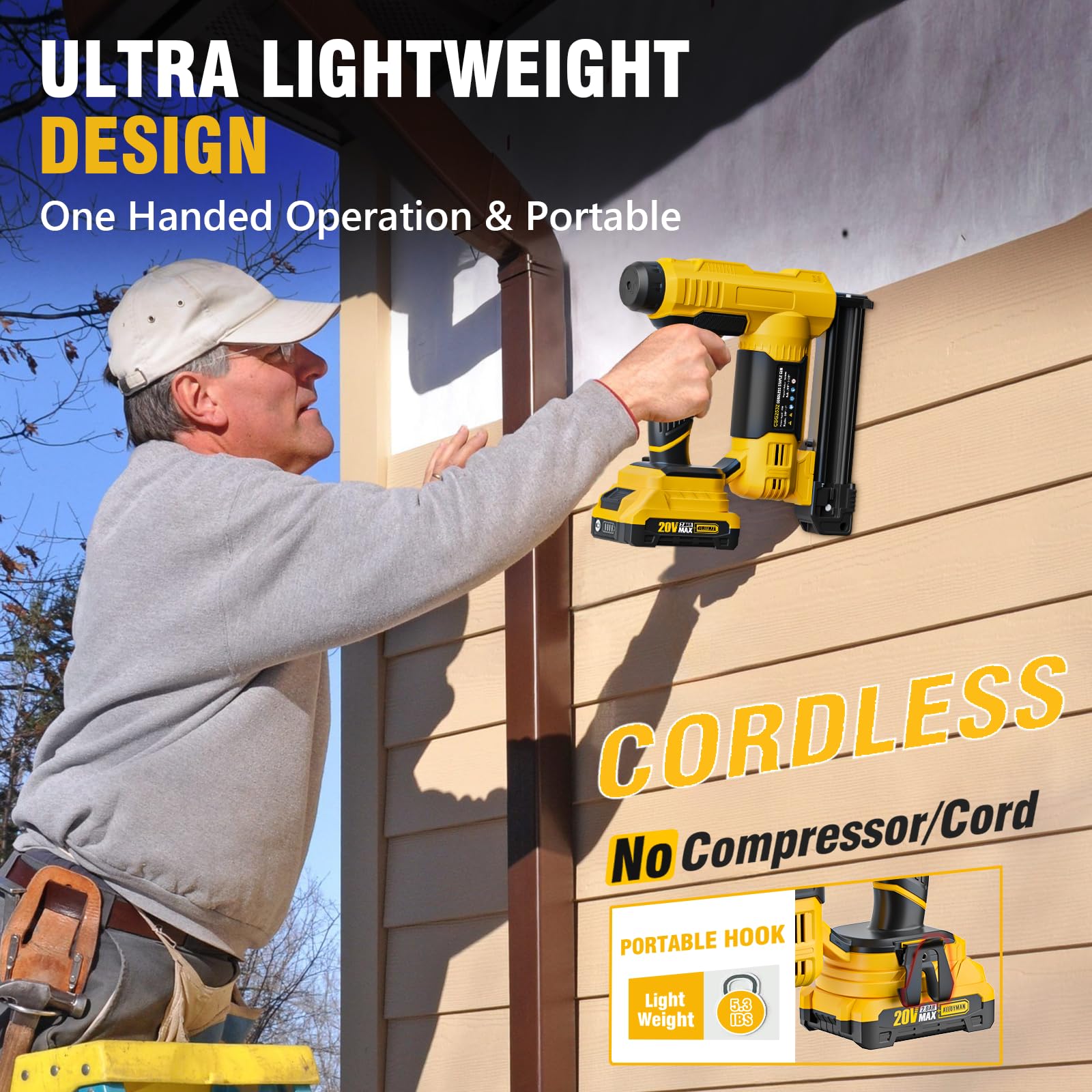 Alloyman 18 Gauge Cordless Nail Gun & Stapler Combo Kit - 2-in-1 Battery Powered Brad Nailer with 2.0Ah Lithium Battery, Charger, 1000 Nails & 500 Staples - Perfect for DIY Home Improvement, Woodworking Projects, Furniture Making and Trim Installation