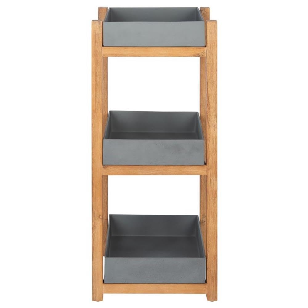SAFAVIEH Outdoor Collection Artria 3-Tier Shelf - Natural Grey Rattan Storage Organizer for Patio, Garden & Balcony Decor