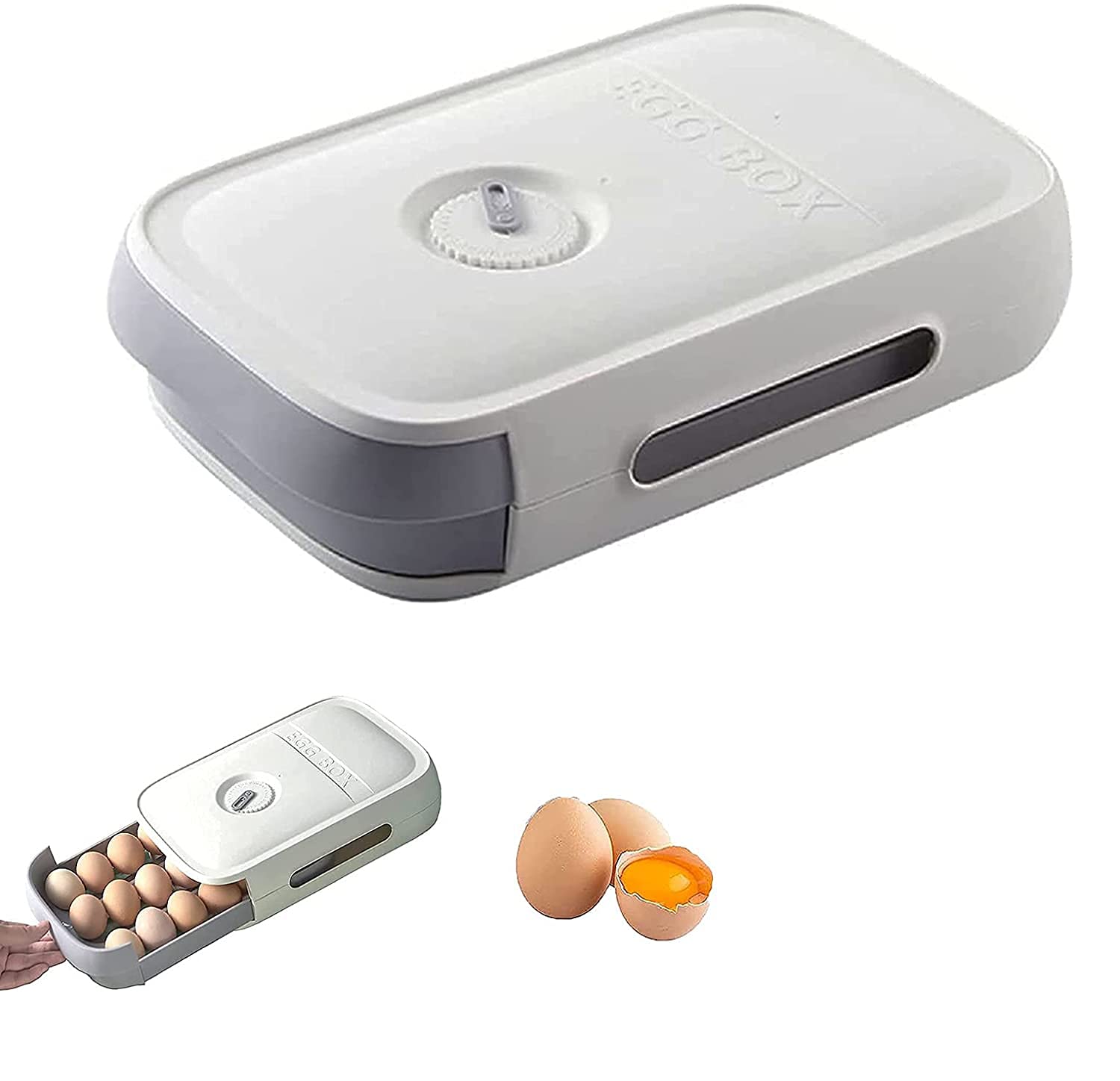 Refrigerator Egg Storage Box with Lid - Drawer Style Egg Holder with Date Reminder, Breathable Design for Freshness - Perfect for Kitchen Organization & Meal Prep (White)