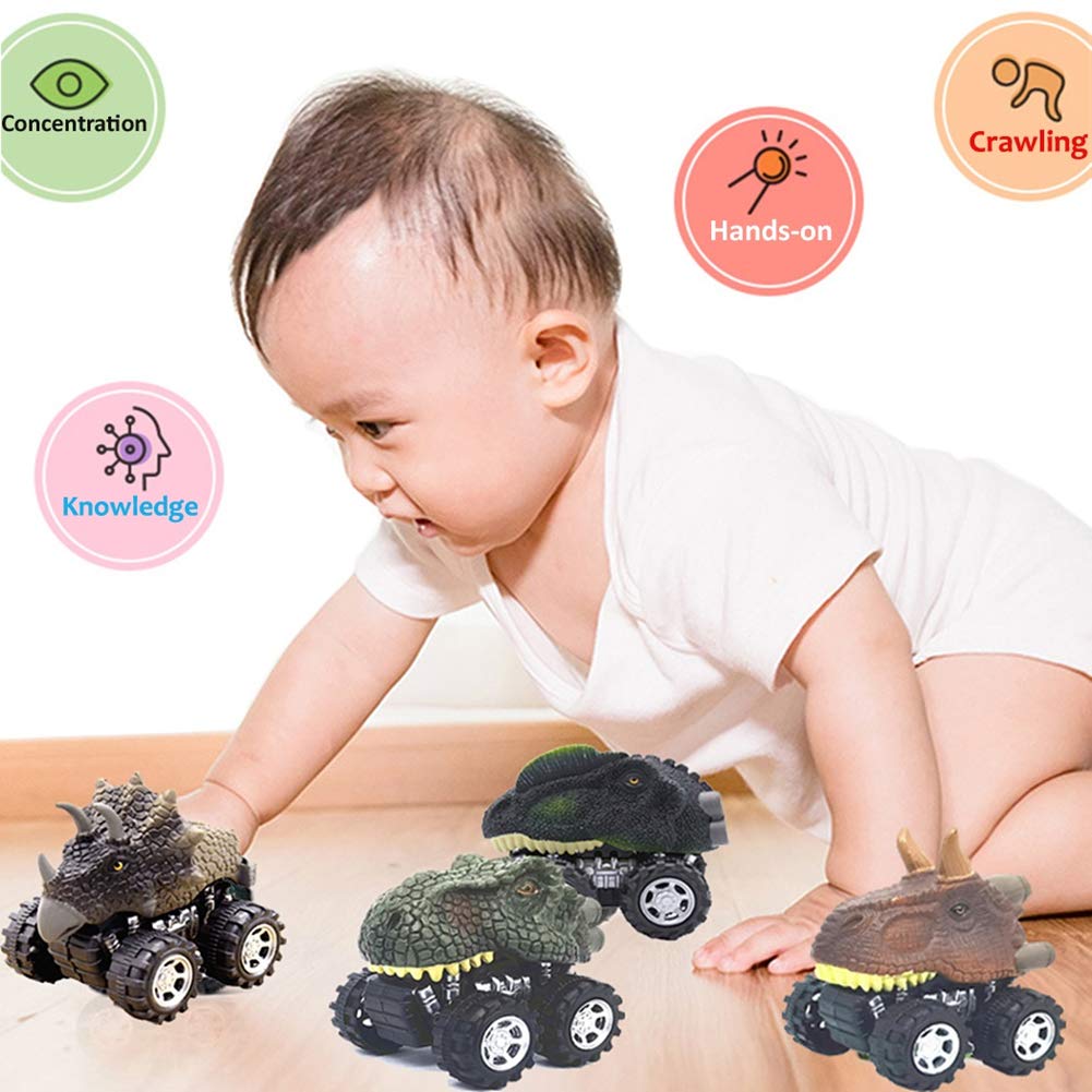 Dinosaur Car Toys for Kids Ages 2-7 - 4-Pack Pull Back Vehicles for Boys & Girls | Perfect as Birthday Gifts, Christmas Stocking Stuffers, Easter Basket Fillers | Great for Pretend Play, Party Favors & Educational Fun