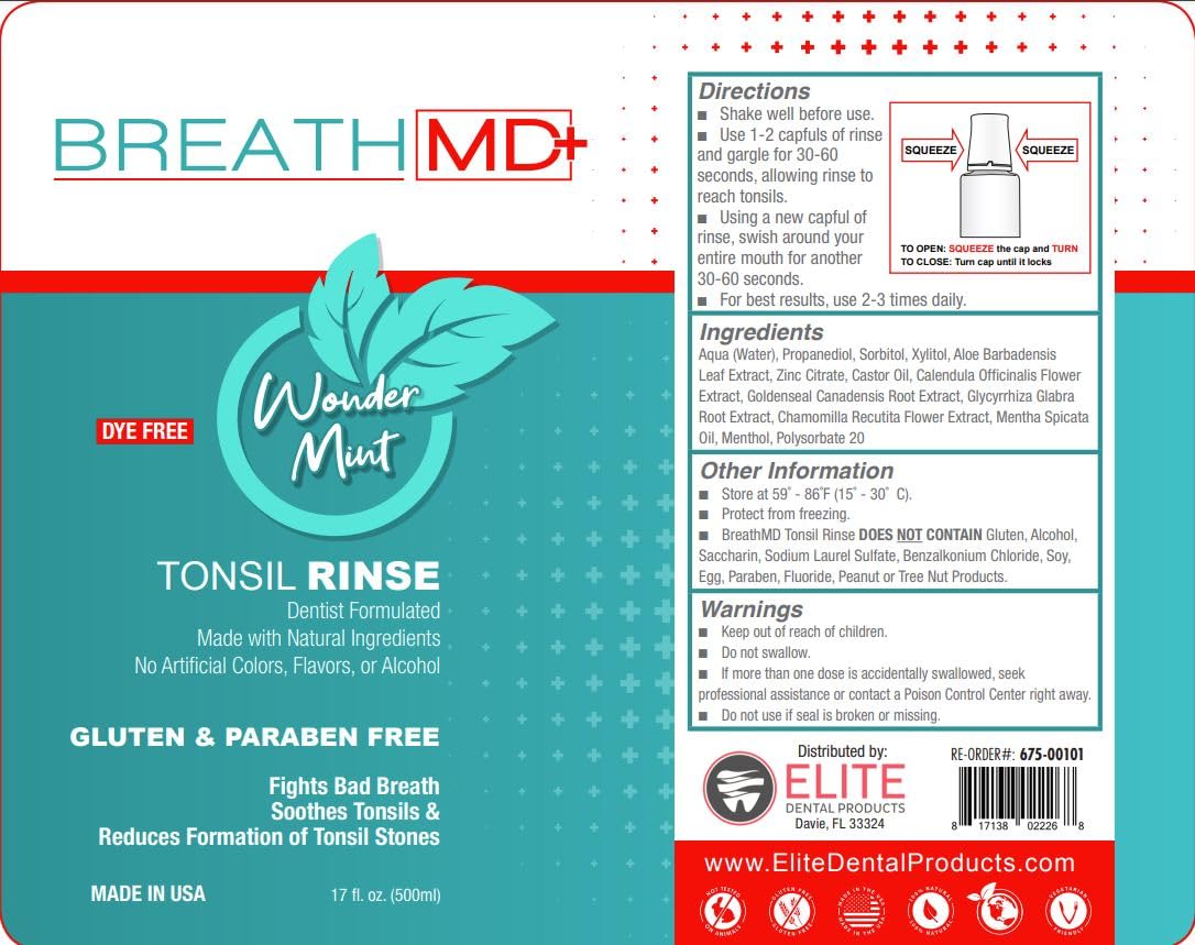 Natural Tonsil Stone Remover & Bad Breath Treatment Mouthwash - Dentist Formulated, Alcohol-Free, Dye-Free, Gluten-Free - Wonder Mint Flavor - Made in USA - Freshens Breath & Prevents Tonsil Stones for Daily Oral Care