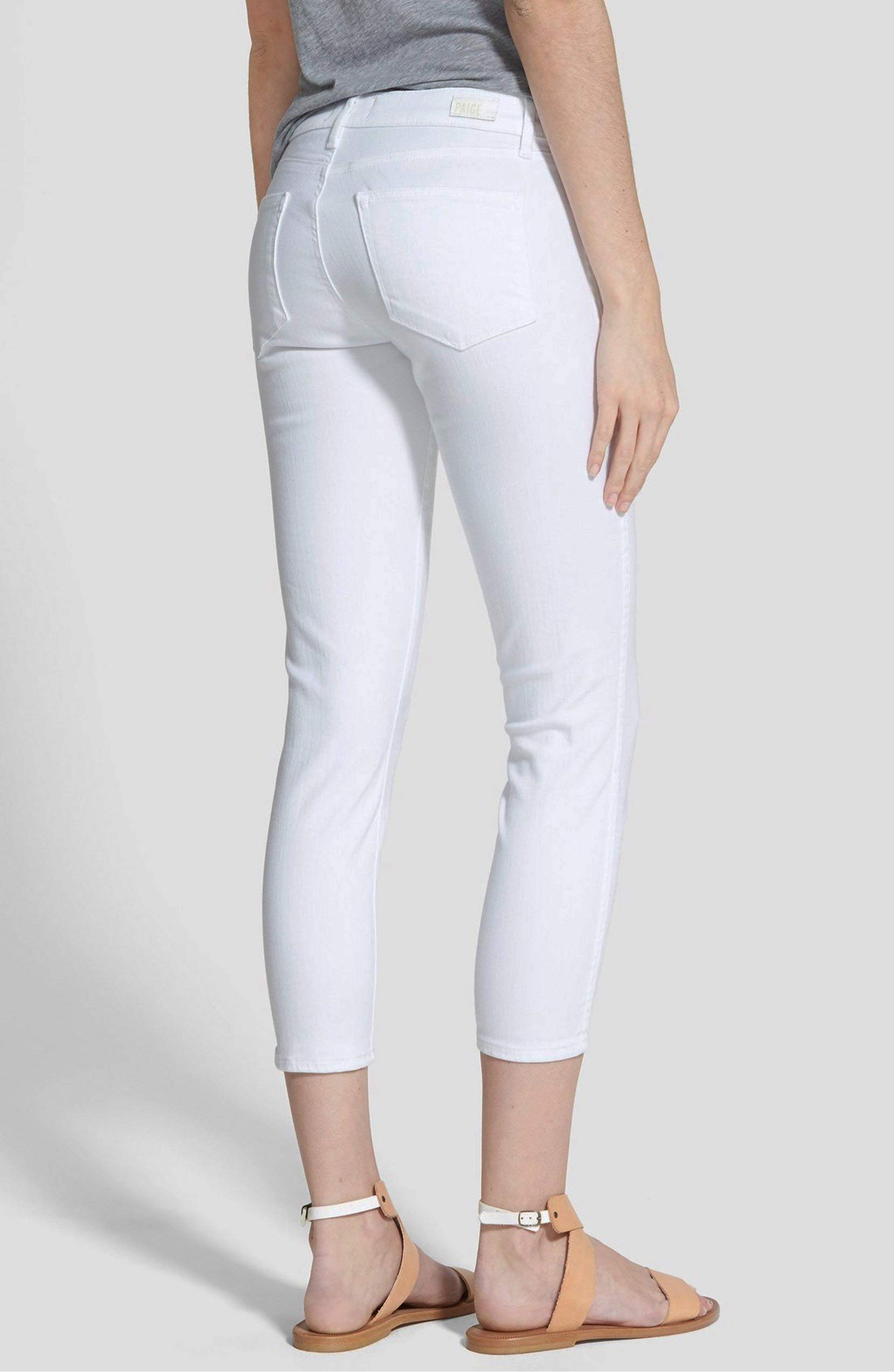 PAIGE Verdugo Crop Jeans for Women - High Waist Distressed Denim Pants in Optic White (Size 27) | Perfect for Casual Outfits, Weekend Wear & Street Style Fashion