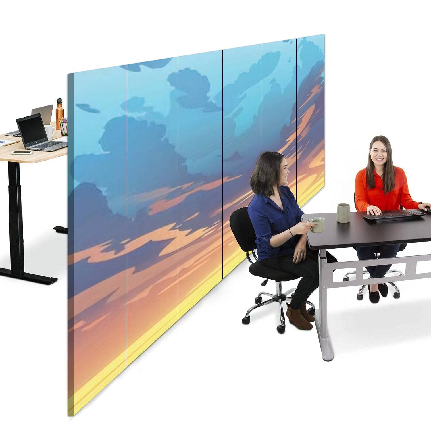 6-Panel Canvas Room Divider Screen with Sunset Cloud Design - Folding Privacy Partition for Bedroom, Office & Living Space