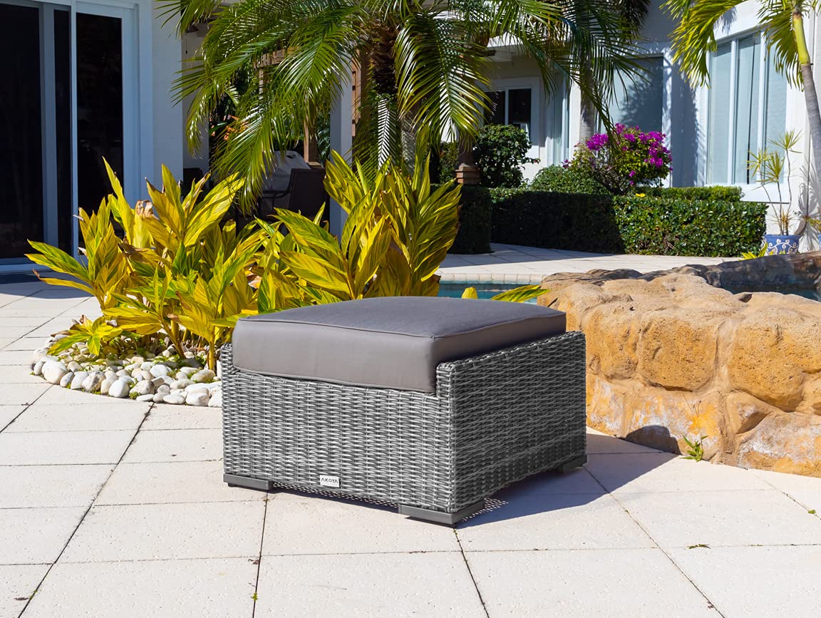 Tuscany 7-Piece Gray Resin Wicker Outdoor Sectional Sofa Set with Modular Sections, Armchair, Ottoman & Coffee Table - Perfect for Patio, Garden, Poolside & Backyard Relaxation