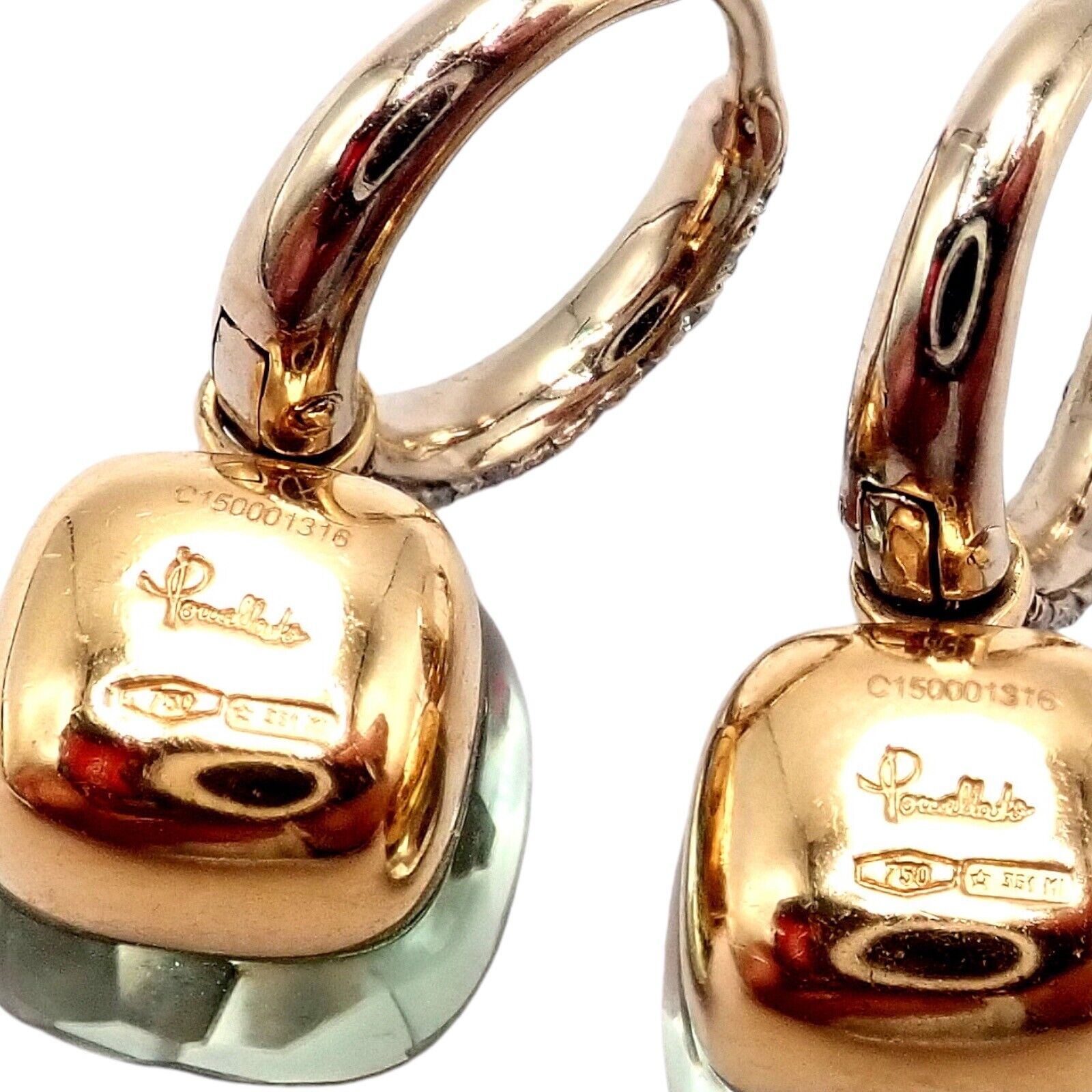 Authentic Pomellato Nudo 18k Rose Gold & White Gold Diamond Prasiolite Stud Earrings for Women - Luxury Gift for Anniversary, Wedding & Special Occasions