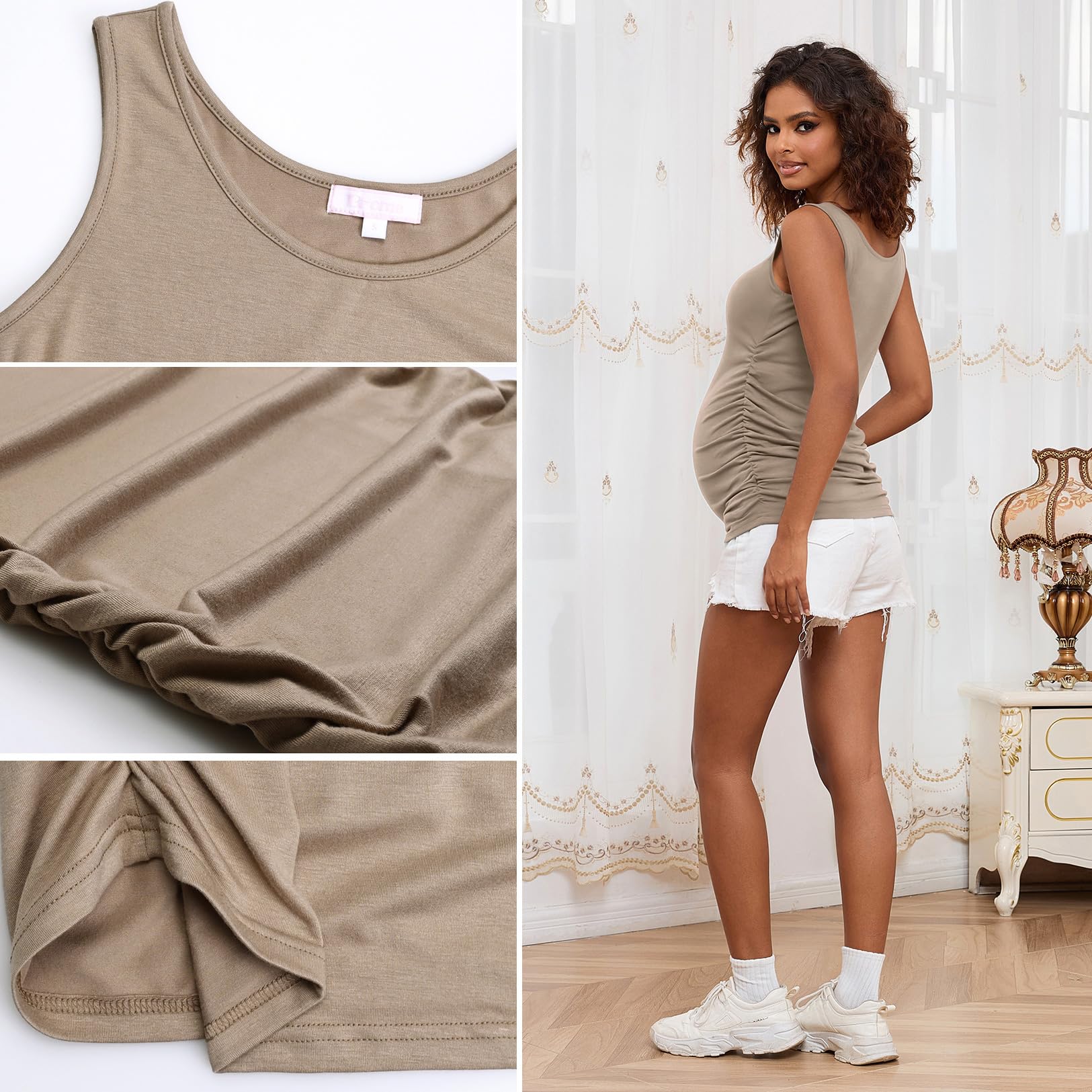 Maternity Tank Tops for Women - Ruched Sleeveless Basic Pregnancy Shirts & Nursing Tops | Comfortable Maternity Clothes for Everyday Wear, Summer Outfits and Nursing