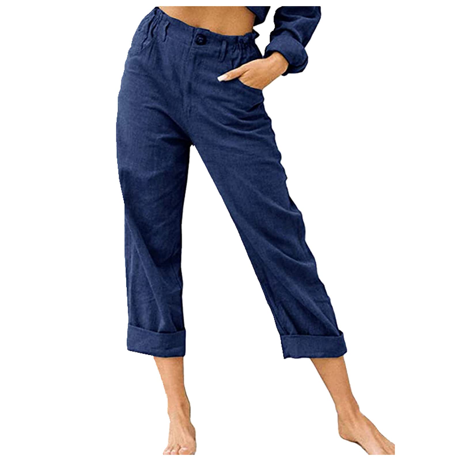 Women's Casual Cotton Pants with Drawstring Elastic Waist - Soft Linen Trousers for Everyday Wear, Lounge & Travel Comfort