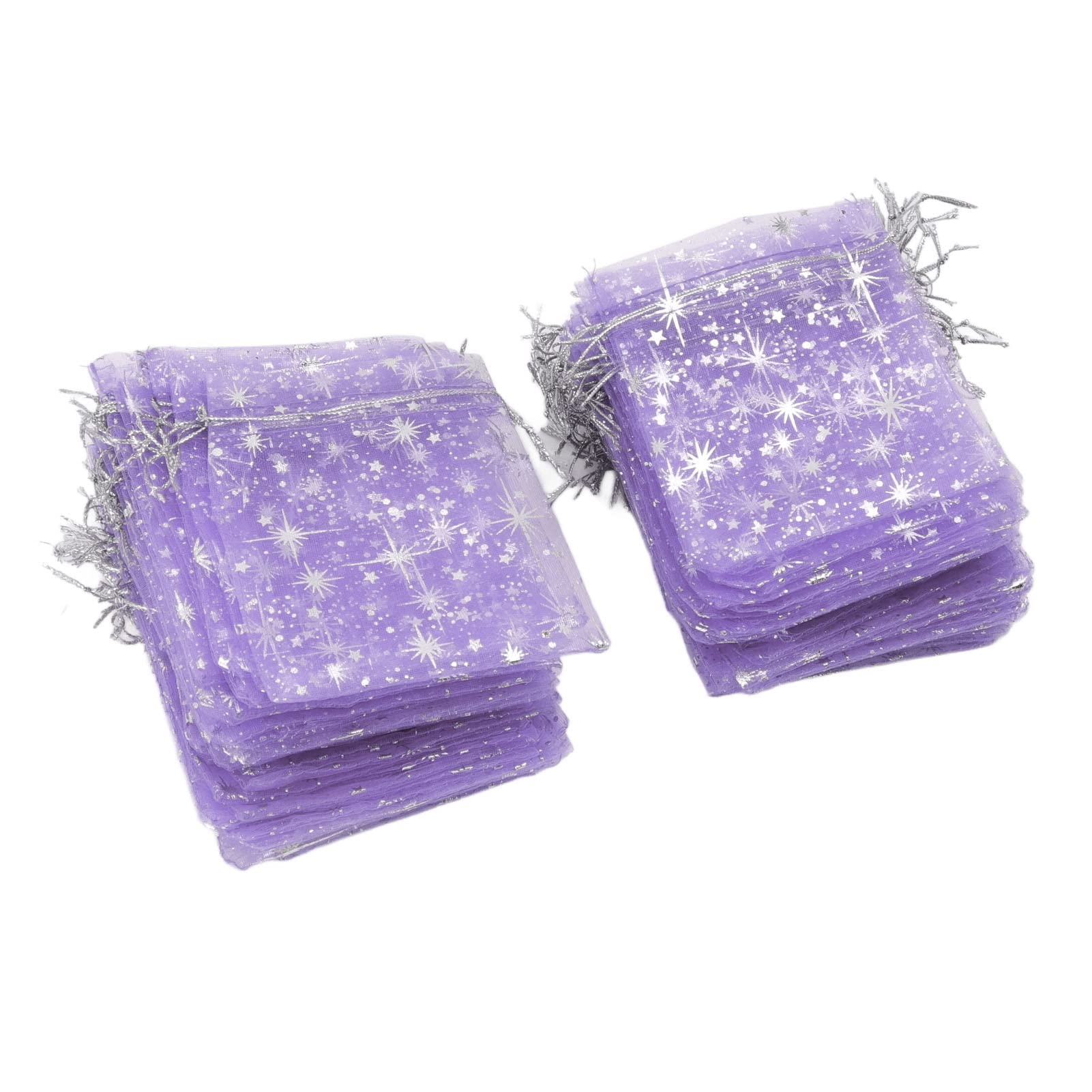 Jeanoko Sheer Organza Gift Bags with Satin Drawstring - Star Pattern Mesh Bags for Wedding Favors, Party Decorations & Special Occasions (Purple)