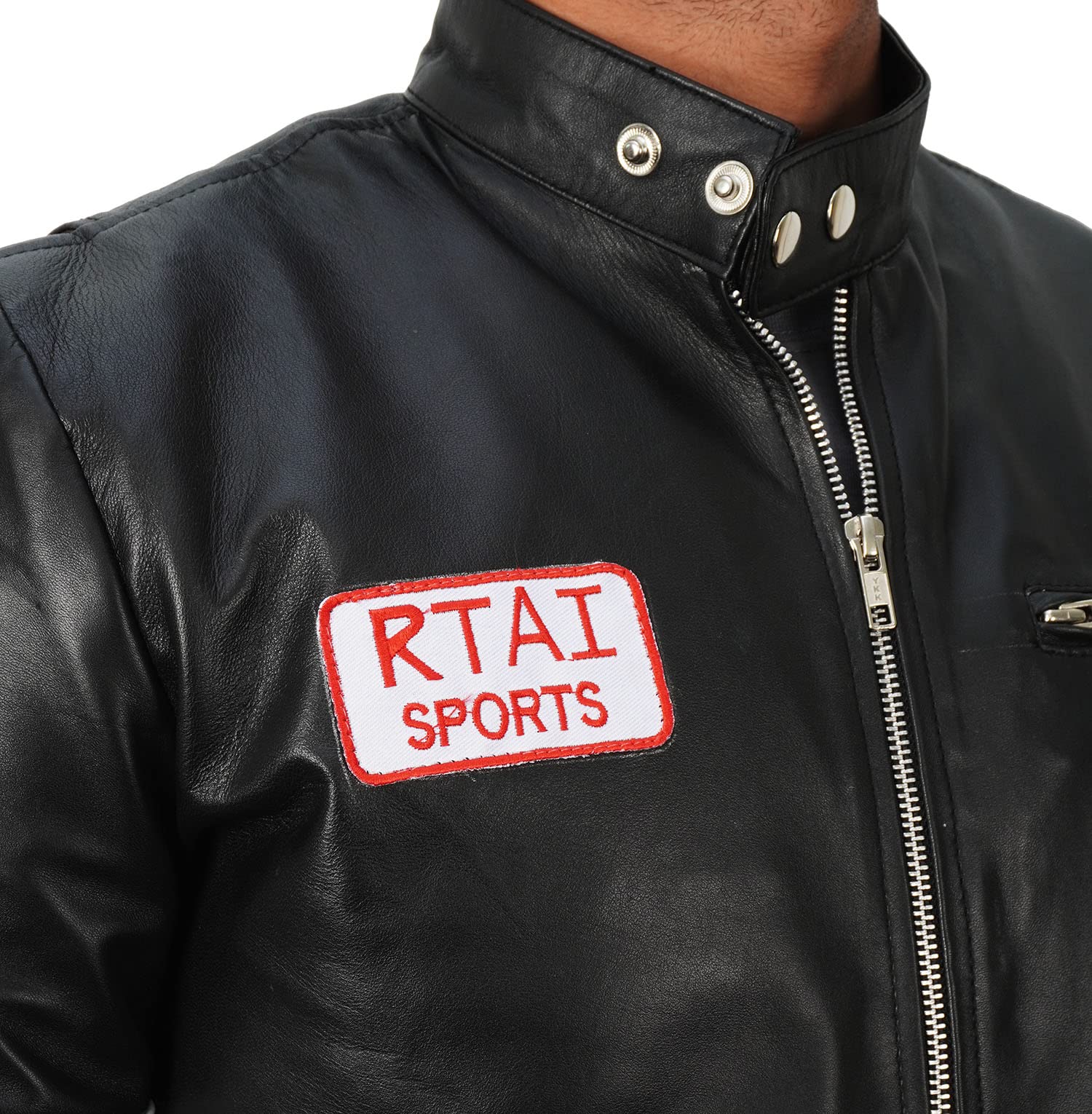 Dr. Gregory House MD Hugh Laurie RTAI Sports Patches Biker Racing Black Leather Motorcycle Jacket for Men - Perfect for Motorcycle Riders, Biker Events & Cosplay