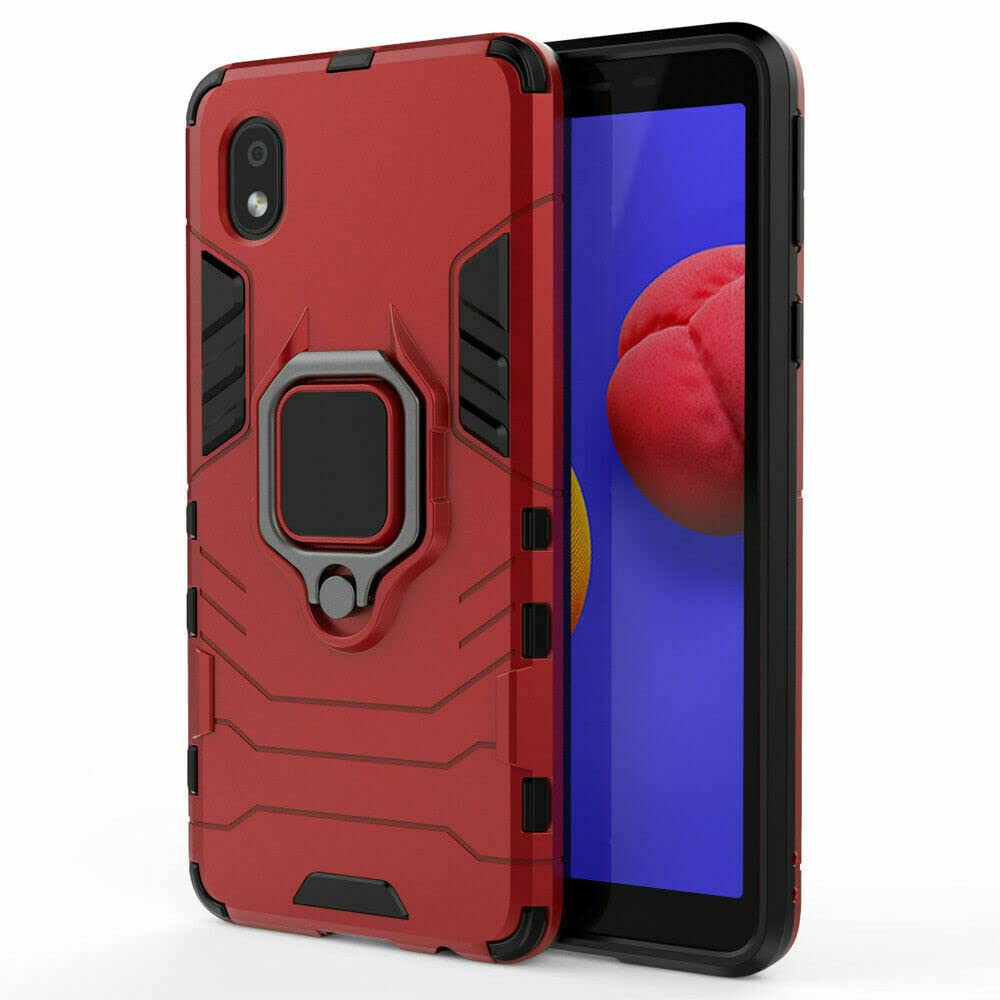 Military-Grade Shockproof Phone Case for Samsung Galaxy A01 Core with Ring Kickstand & Car Mount - Rugged Protective Cover (Red) - Perfect for Outdoor Activities, Travel & Daily Use