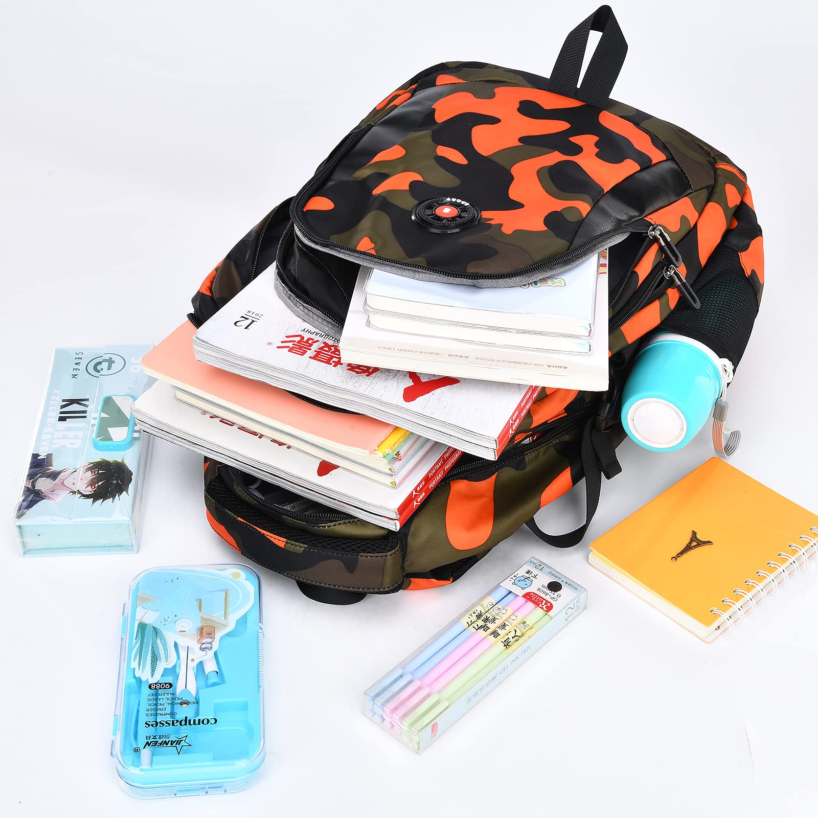 Camouflage Backpack for School, Travel & Outdoor - Christmas Gift for Boys & Girls (DY Camo Orange) - Perfect for Hiking & Daily Use