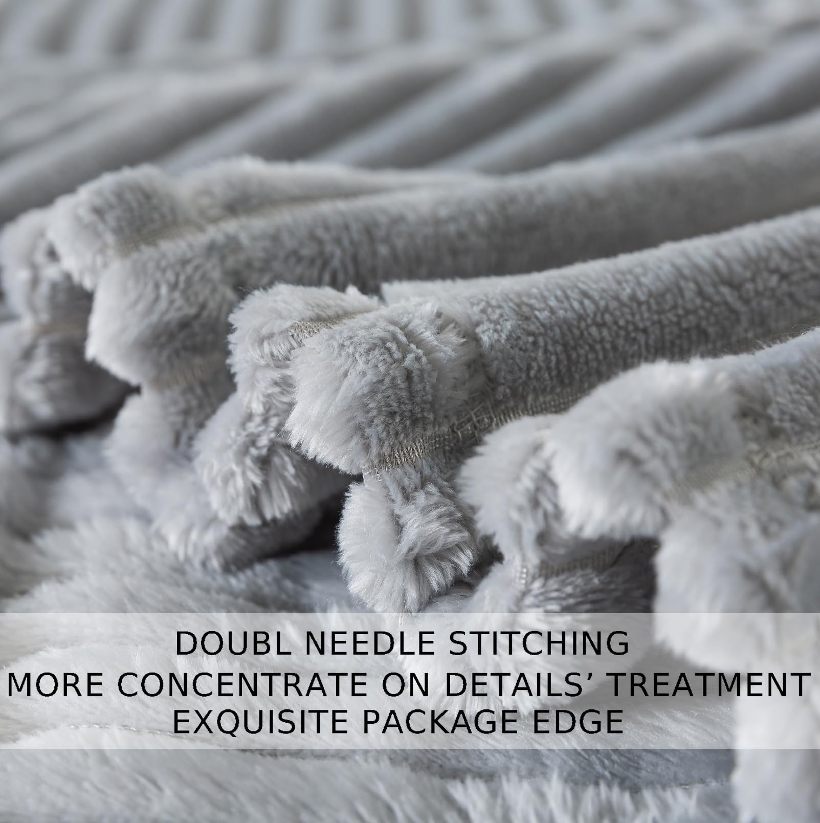 Cozy Fluffy Fleece Blanket for Travel, Sofa & Bed - Soft Warm Striped Throw 50x60 Inches (Ash Grey) - Perfect for Lounging, Camping & Gifting
