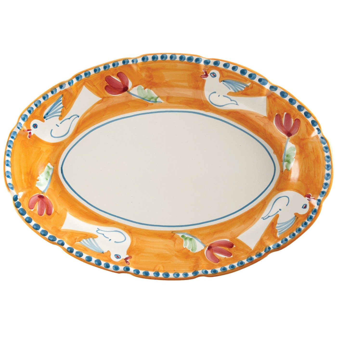 Vietri Campagna Uccello Oval Platter - Handcrafted Earthenware Serving Dish for Steak, Salad, Dessert, Seafood & Snacks | Perfect for Dinner Parties, Holiday Entertaining & Italian-Themed Dining