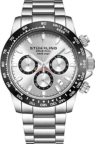 Stuhrling Original Men's Sport Chronograph Watch - Stainless Steel Brushed Matte Bracelet, 891 Formula i Collection | Waterproof Wristwatch for Running, Swimming & Outdoor Activities