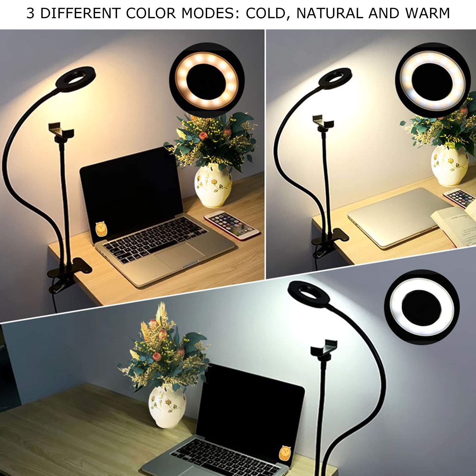 Acouto LED Fill Light with Phone Holder - Adjustable Selfie Ring Light for Live Streaming, YouTube, TikTok & Video Calls - Perfect for Home Office, Gaming & Content Creation