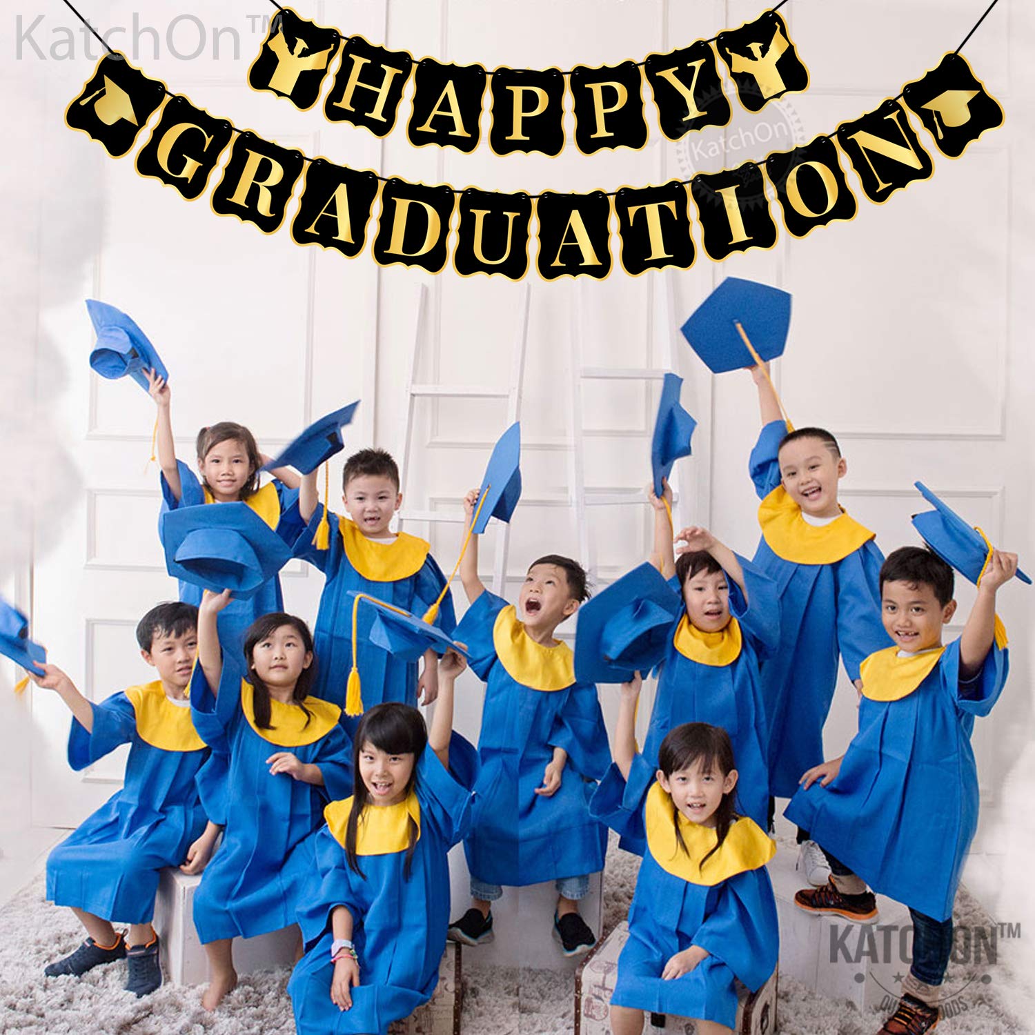 KatchOn 10ft Happy Graduation Banner Class of 2025 - Black & Gold Large Graduation Party Decor | No DIY Graduation Decorations 2025 | Perfect for Graduation Ceremonies, Backyard Parties & School Events