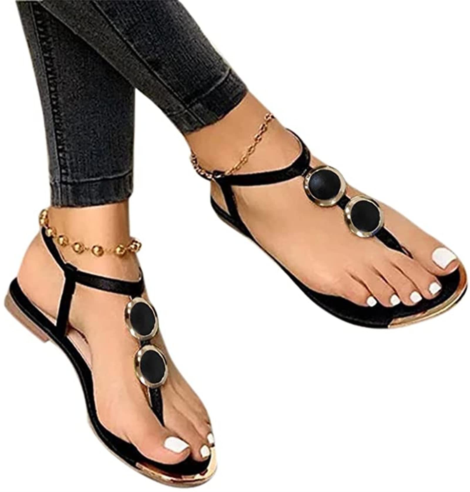 Lausiuoe Women's Summer Sandals - Casual Boho Flat Sandals with Open Toe | Cute Bohemian Flip Flops for Beach, Vacation & Everyday Wear