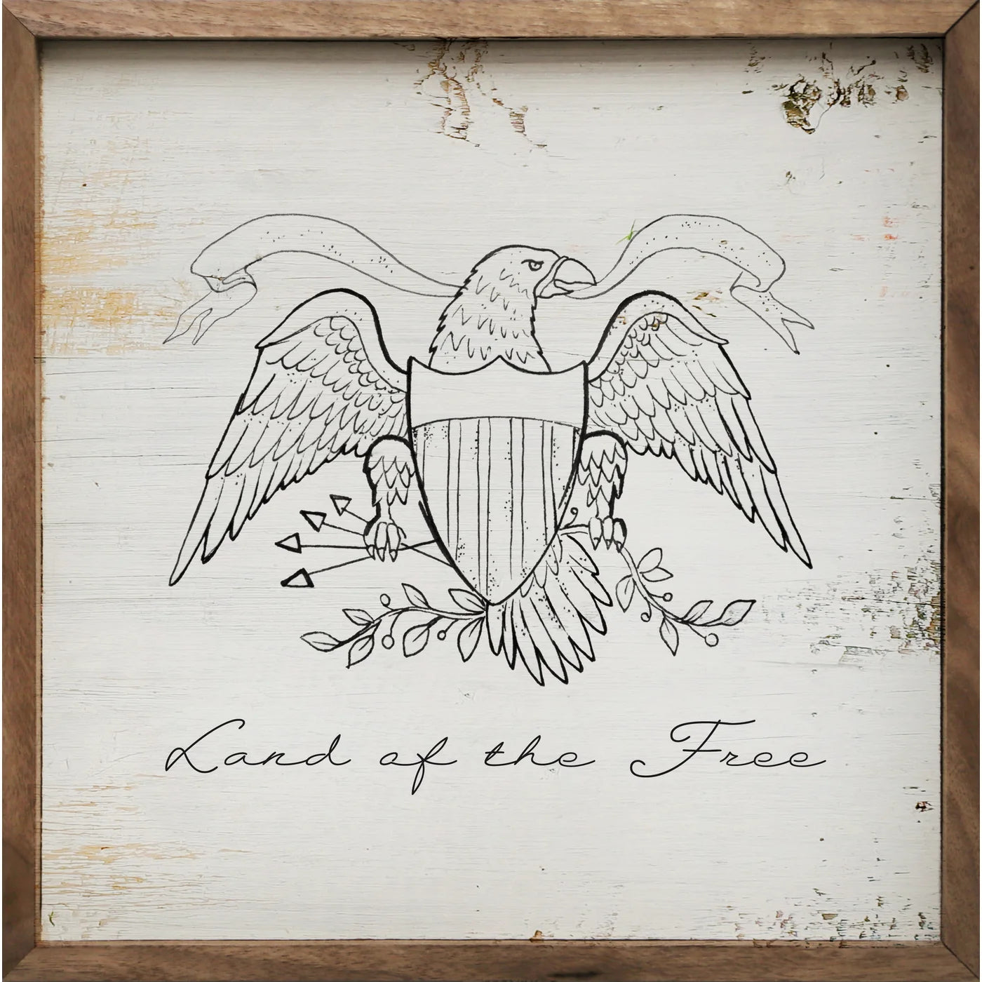 Land of the Free Eagle Whitewash Wood Framed Print - Patriotic Wall Art Decor for Home, Office & Gifts | Perfect for Living Room, Bedroom & American-Themed Spaces