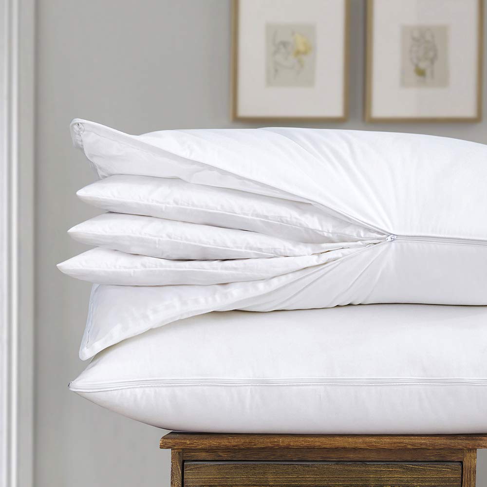 Premium Adjustable Layer Goose Feather Pillow for Sleeping - Queen Size Set of 2 with 100% Cotton Zipper Cover - Perfect for Back, Side & Stomach Sleepers, Hotel-Style Comfort for Home & Travel