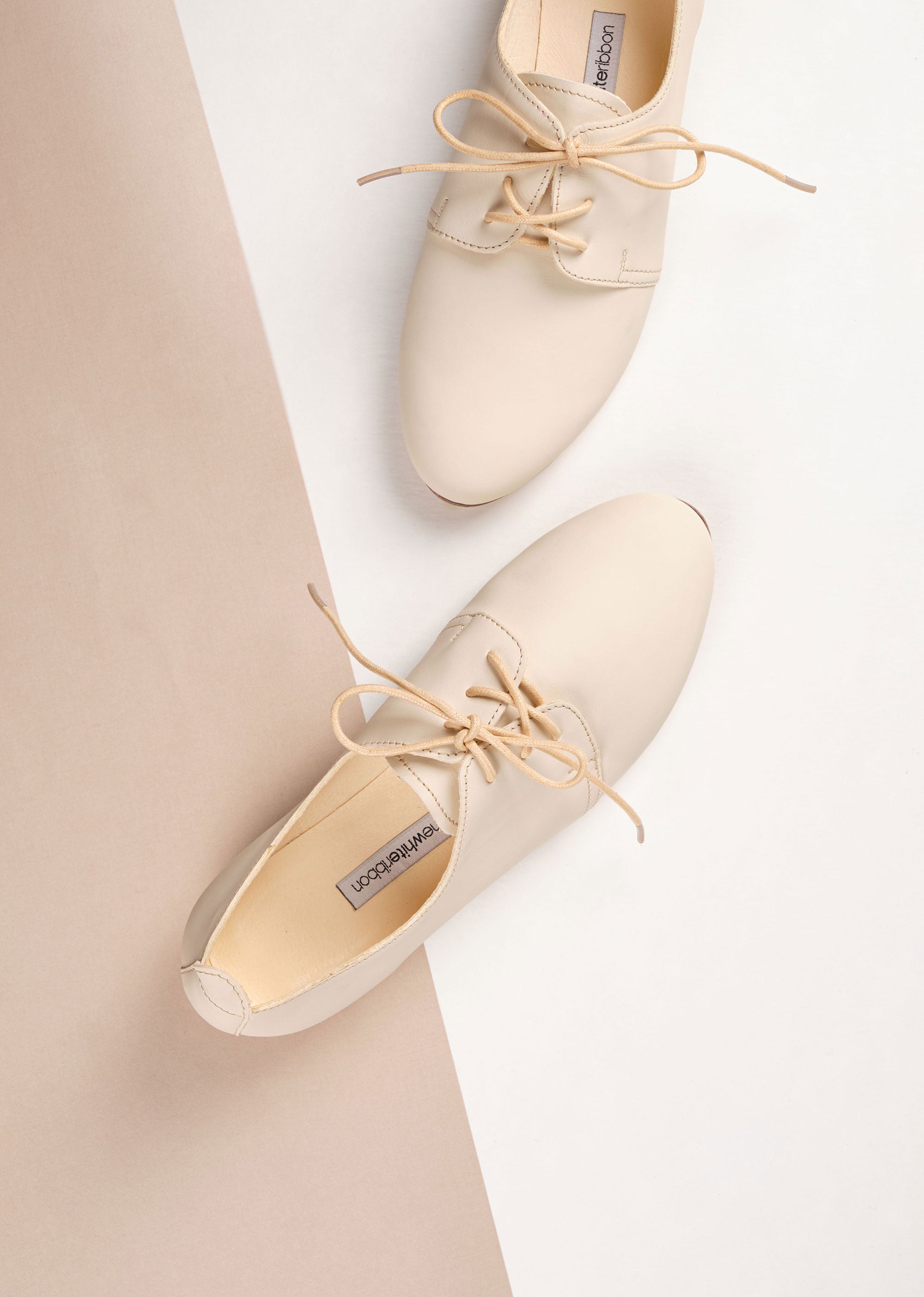 AVA Oxford Shoes for Women - Classic Vanilla Ivory Leather Comfortable Slip-On Dress Shoes for Work, Office & Formal Occasions