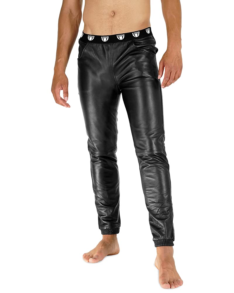 Bockle® BOYJOG Men's Black Leather Skinny Fit Jogger Pants - Slim Fit, Stretchable & Comfortable for Running, Gym, Workout & Casual Wear