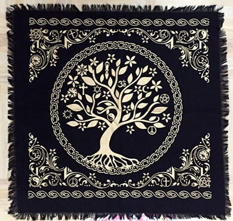Yuvancrafts Indian Altar Cloth - Gold Printed Tarot Table Runner, 18x18 Inch Black Tapestry for Tarot Reading, Meditation & Wall Decor - Perfect for Spiritual Altars, Boho Home Decor & Yoga Spaces