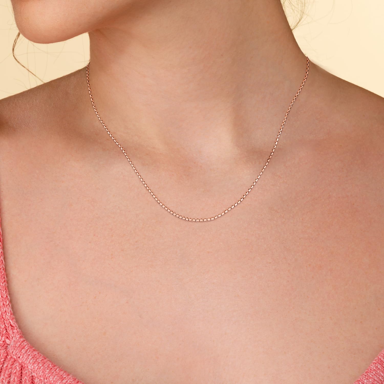 14K Gold Box Link Chain Necklace for Women - Solid White, Yellow or Rose Gold, Square Box Design, Spring Ring Clasp, 0.6mm/1.0mm Thickness, 14-22 Inch Lengths with Gift Box - Perfect for Everyday Wear, Gifts & Special Occasions