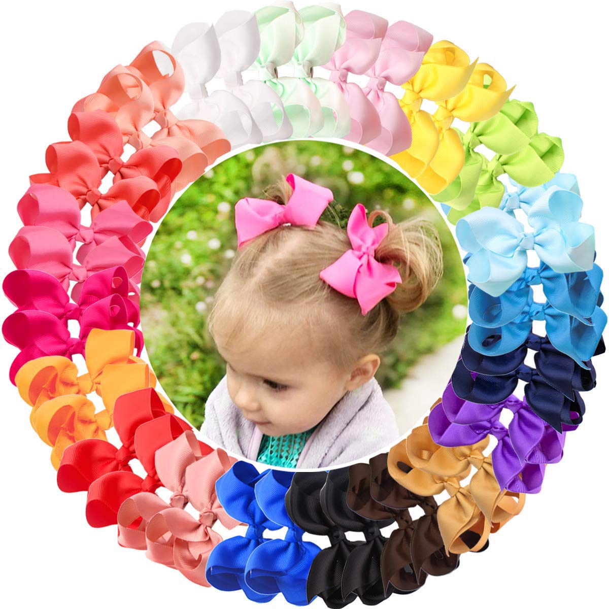 JOYOYO 40 Pcs Grosgrain Ribbon Hair Bows for Girls - 4.5 Inch Handmade Hair Clips for Toddlers & Kids (20 Pairs) - Perfect for Birthday Parties, School Events & Daily Hair Accessories