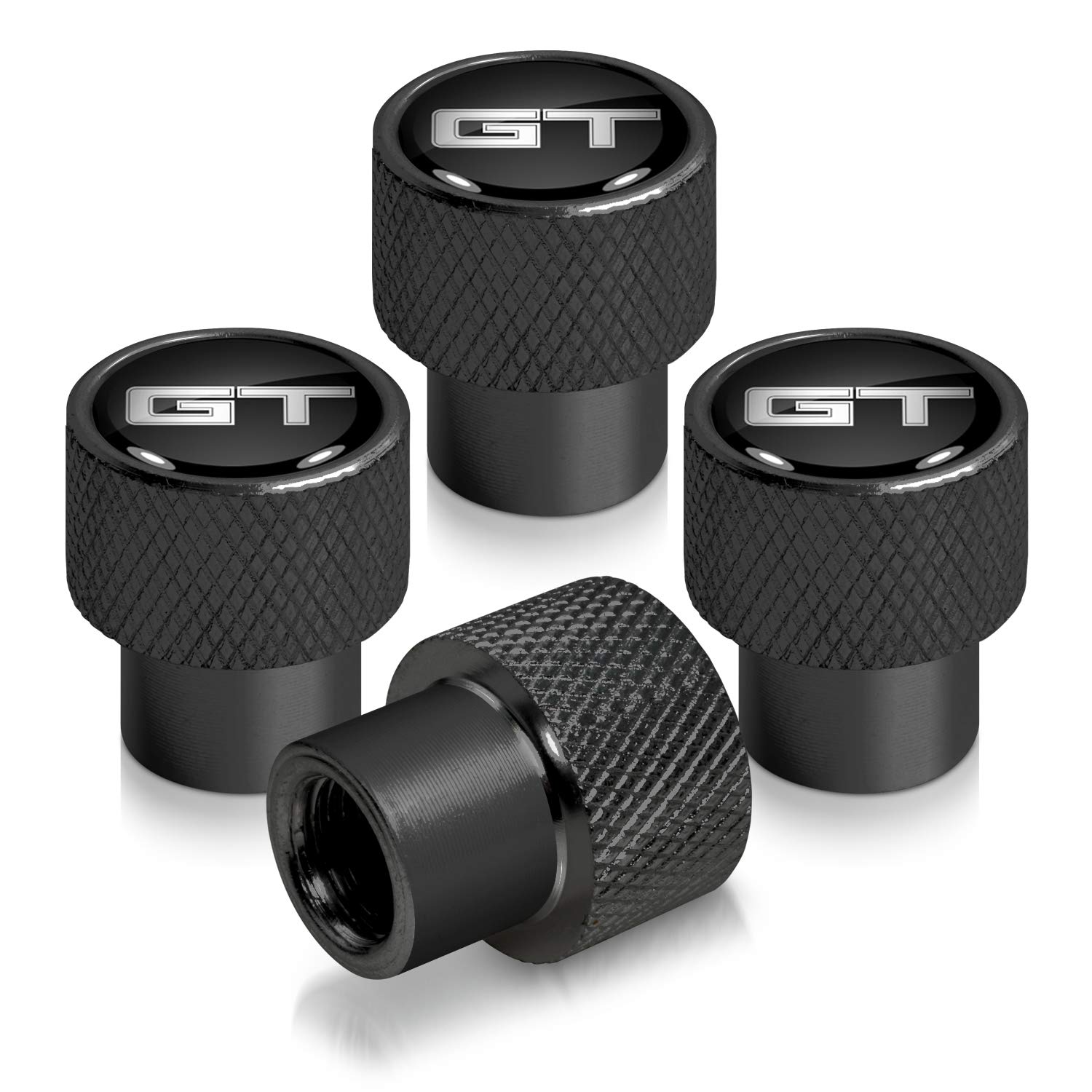 Black Aluminum Tire Valve Stem Caps for Ford Mustang GT - Durable & Stylish Wheel Accessories for Car Enthusiasts (Perfect for Car Shows, Racing & Custom Builds)