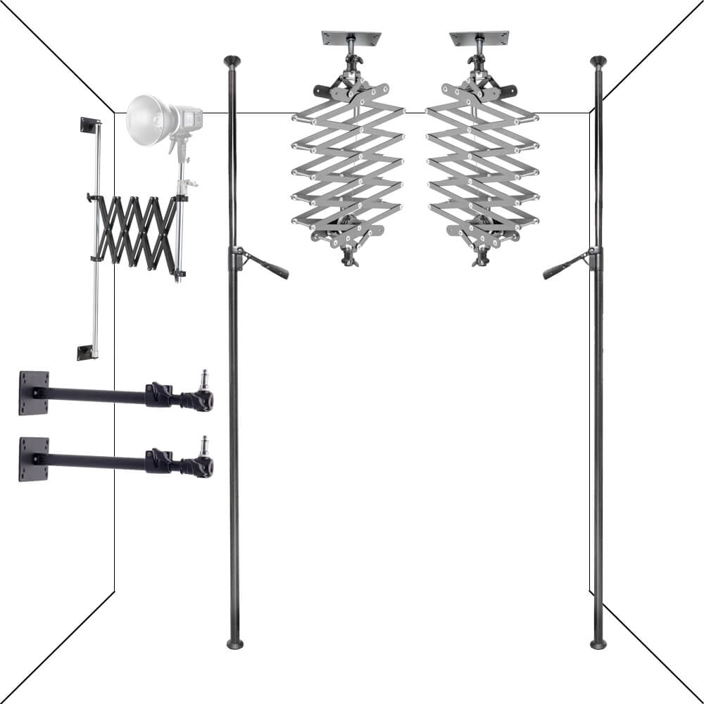 Space-Saving Wall & Ceiling Mount Studio Stand Bundle for Photography, Videography & Content Creation - Perfect for Small Studios & Home Offices