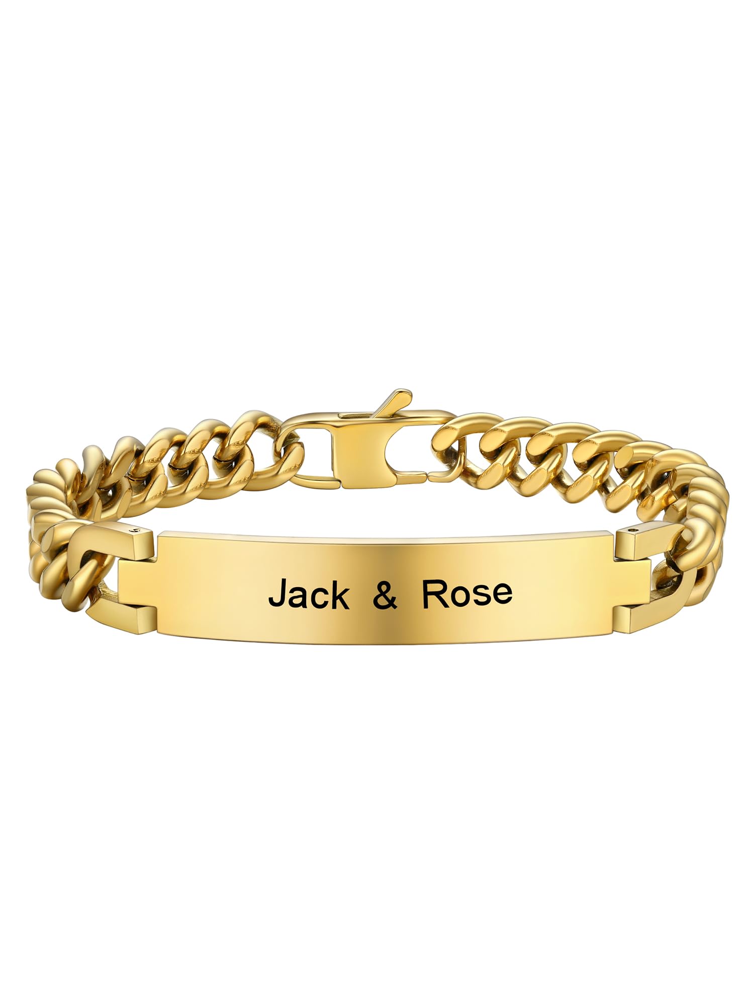 Custom Engraved Stainless Steel Bracelets for Men & Women - Personalized Name, Date, Initial & Quote ID Bracelets (7.5