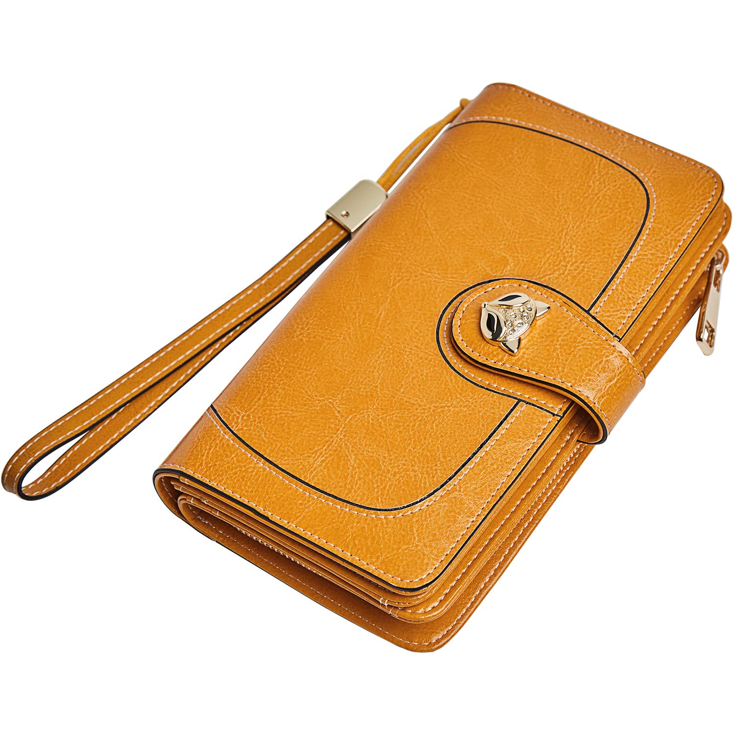 FOXLOVER Women's RFID Blocking Leather Wristlet Wallet - Large Capacity Credit Card Holder & ID Organizer for Everyday Use, Travel, and Shopping