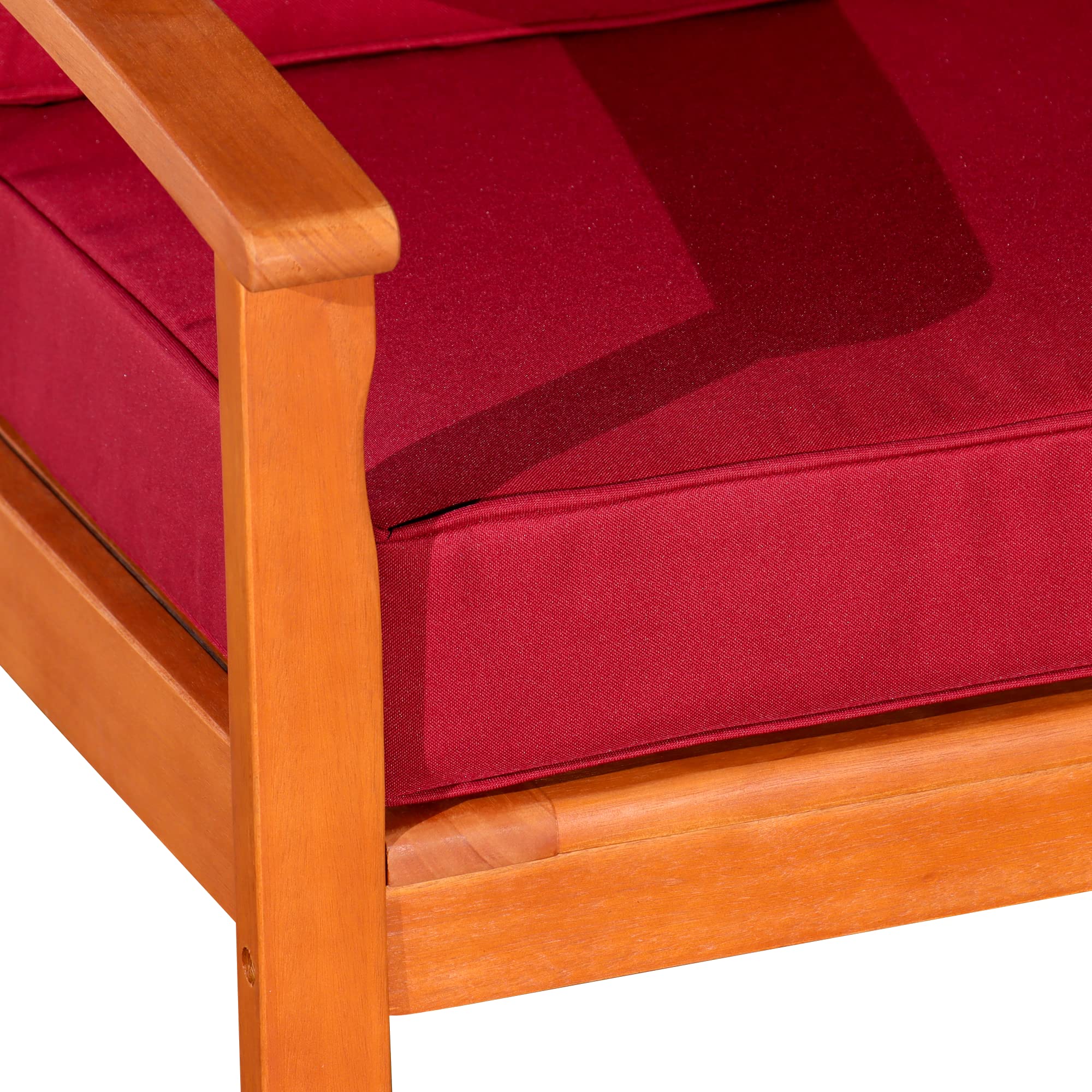 DTY Outdoor Living Longs Peak Deep Seat Eucalyptus Chair - Natural Oil Finish, Burgundy Cushions | Patio Furniture for Backyard, Garden & Poolside Relaxation